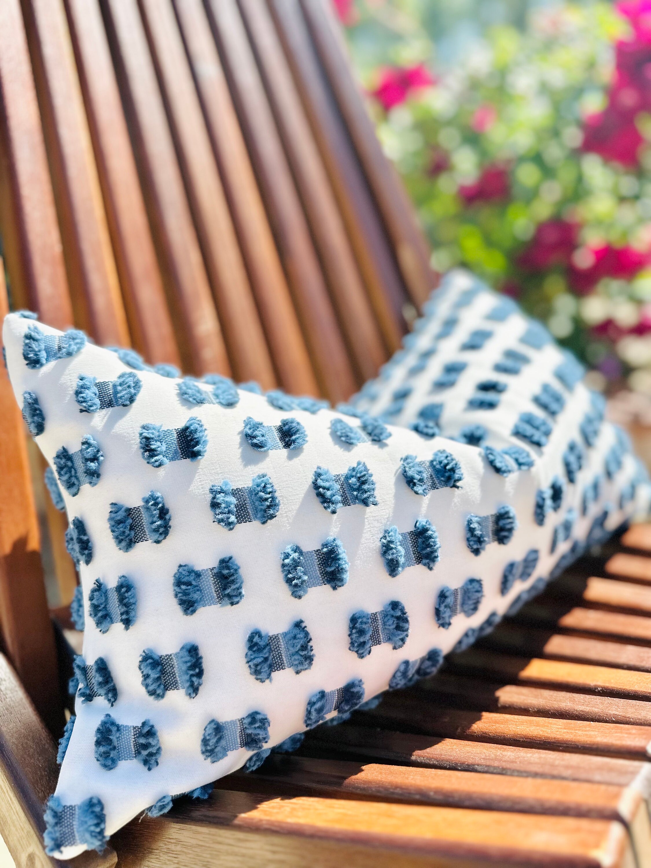 Fodera per cuscino da esterno blu, cuscini da esterno per divano da patio, cuscini decorativi da esterno blu, fodera per cuscino da esterno in stile c
