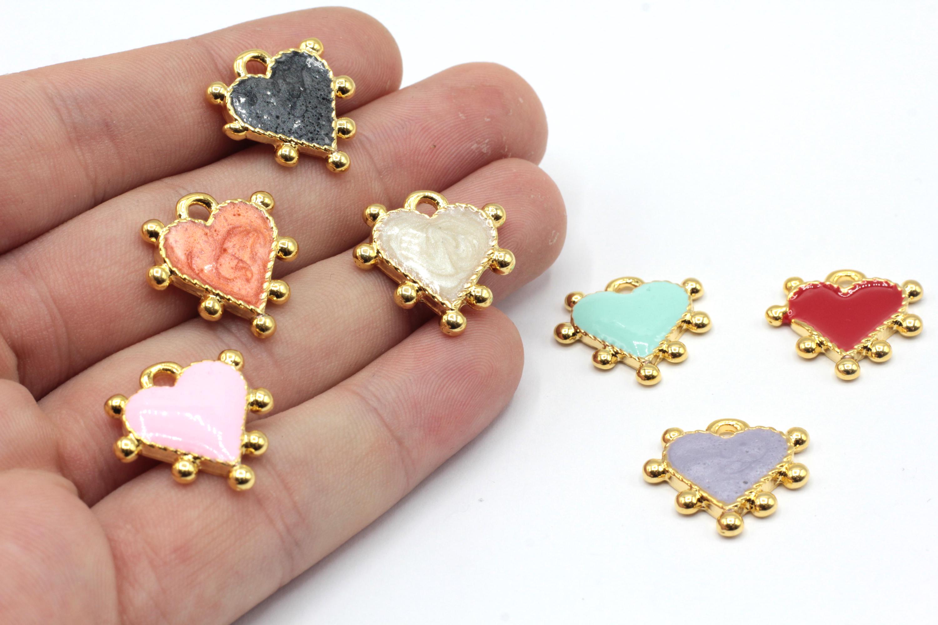 Fascino a cuore placcato oro lucido 19mm 24k, fascino a cuore smaltato, ciondolo a cuore d'oro, fascino d'amore, ciondoli smaltati, accessori placcati