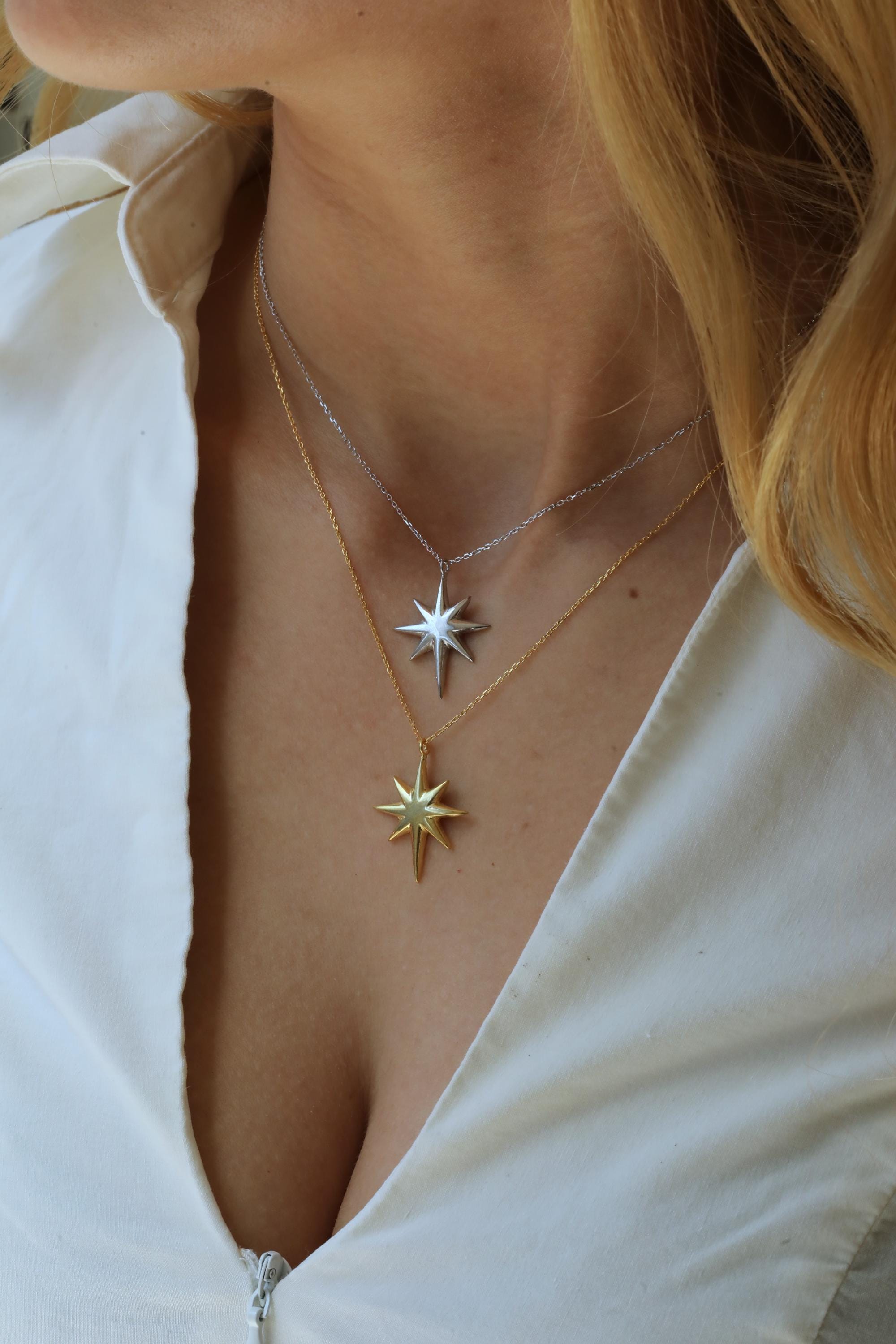 Ciondolo Polaris, collana con stella polare, collana con stella polare in argento sterling 925, ciondolo con stella polare, collana con stella in oro