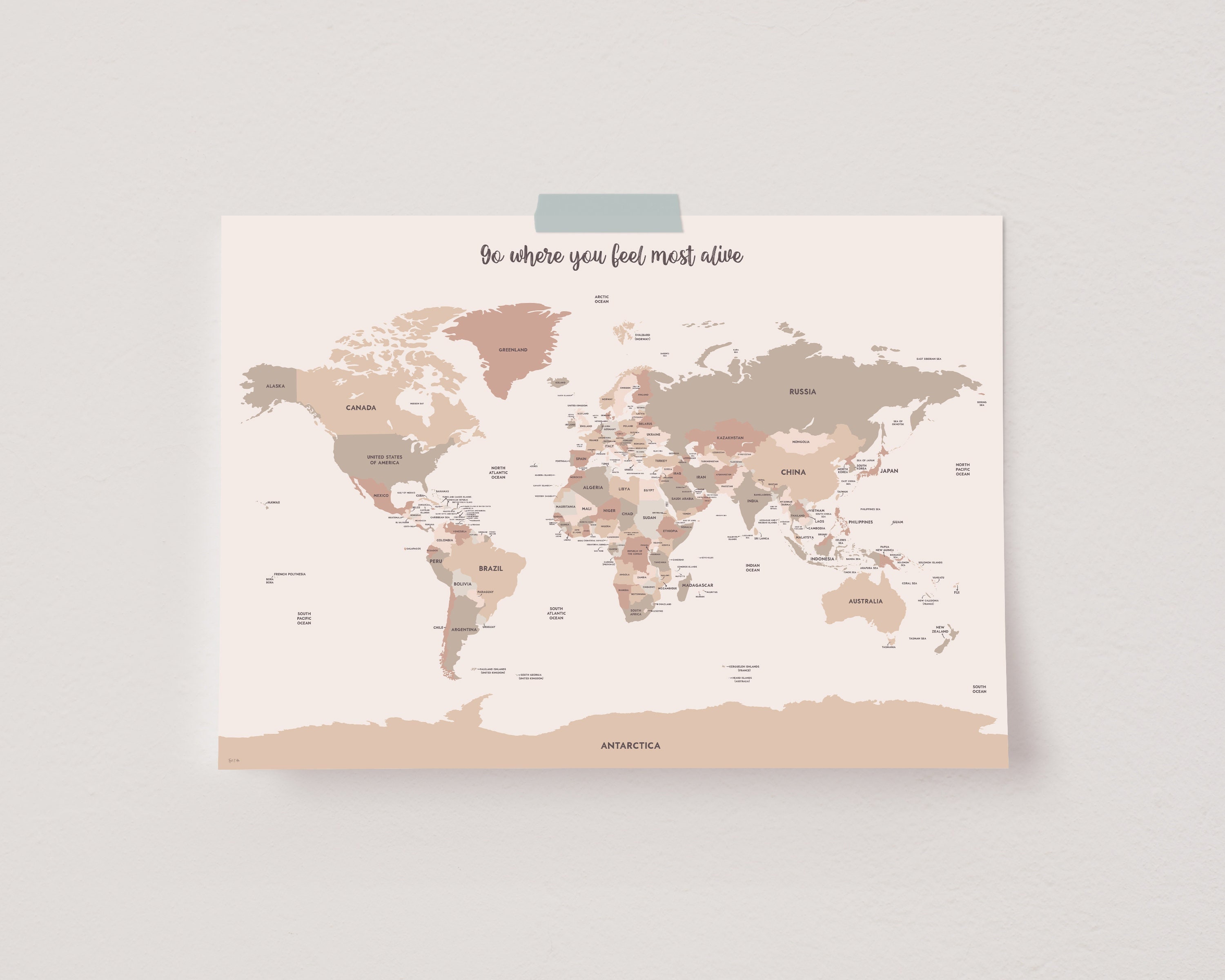 Mappa del mondo Boho, Poster della mappa del mondo moderno, Stampa della mappa del mondo di grandi dimensioni, Mappa del mondo accurata, Mappa del mon
