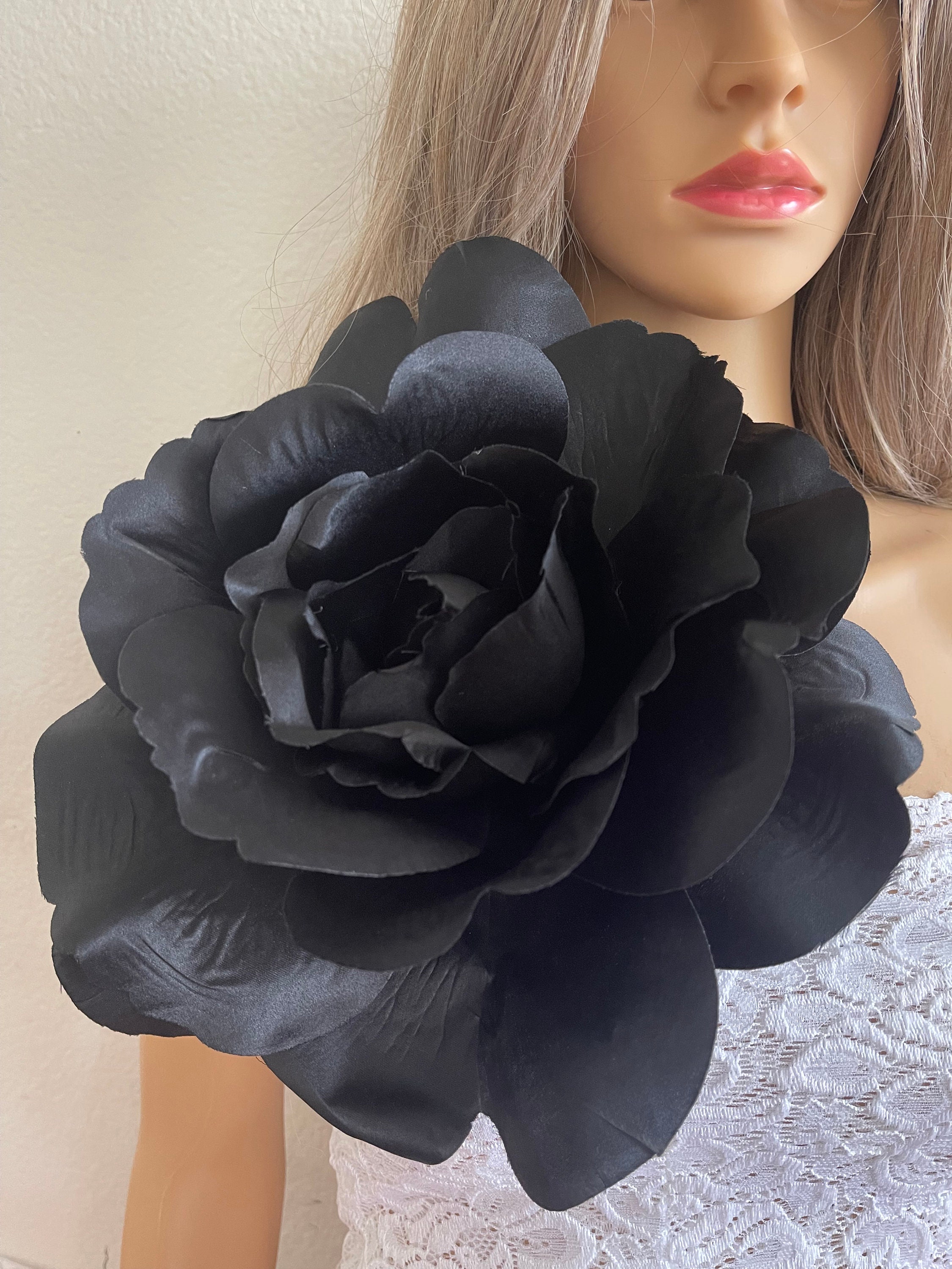 "Grande spilla fiore rosa nera grande spilla grande fiore nero spilla spalla corpetto oversize rosa nera spilla spilla fiore spilla misura 12\""