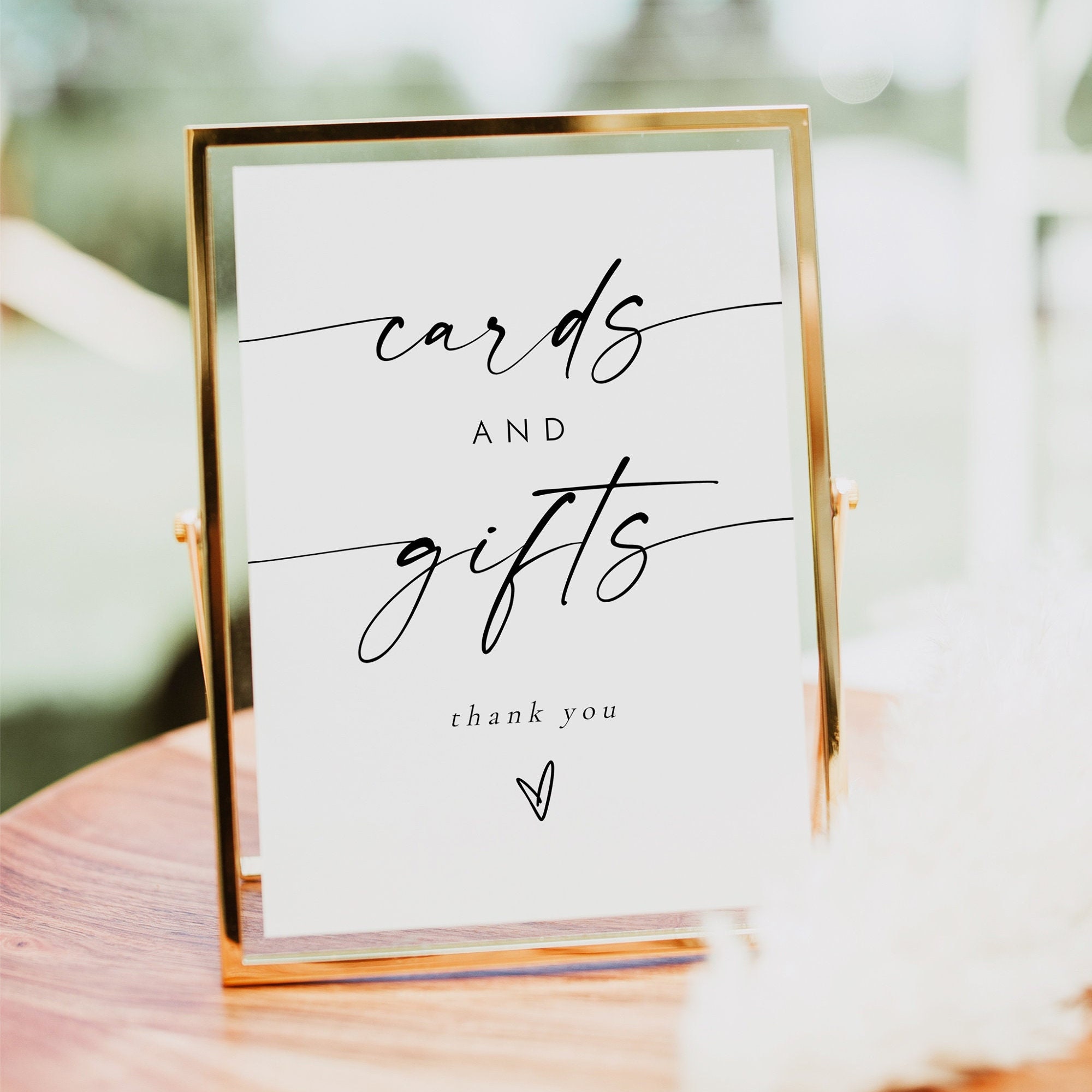 Cartello minimalista per biglietti e regali, cartello semplice per tavolo da regalo, cartello moderno per matrimonio, modello stampabile per cartelli