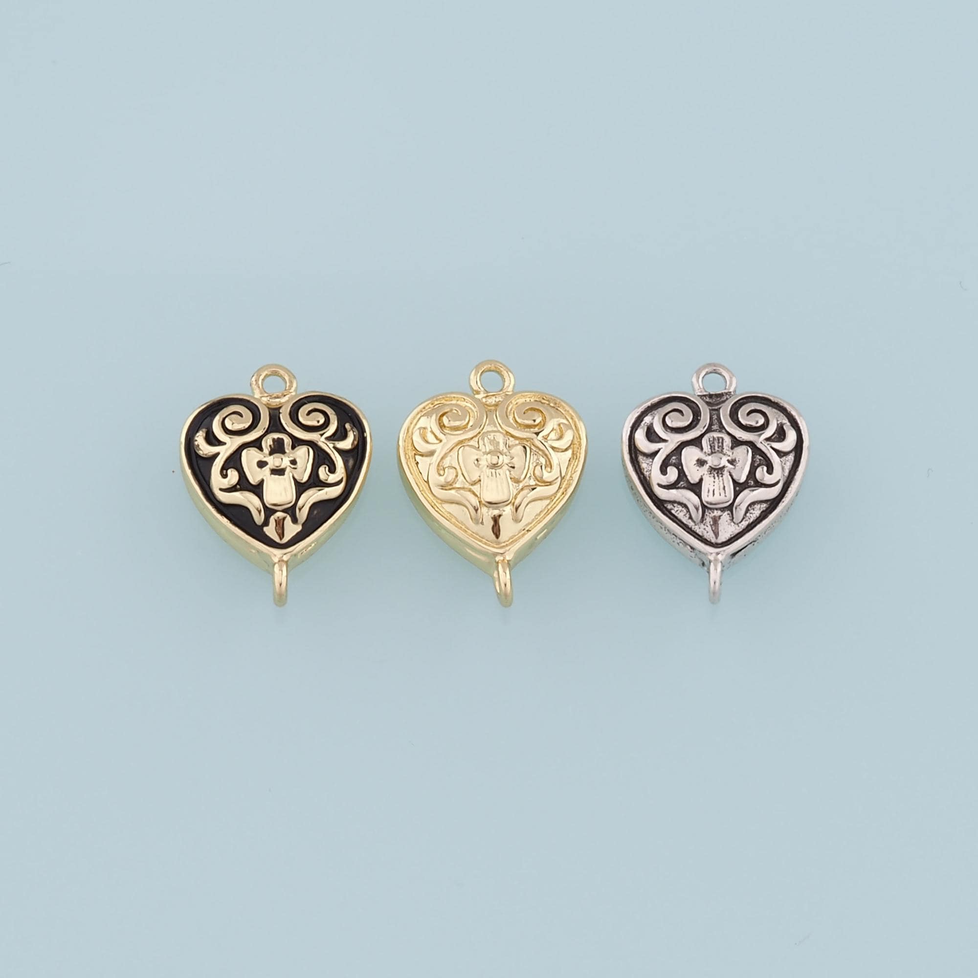 Ciondolo con connettore in oro, ciondolo a forma di croce a forma di cuore retrò riempito in oro 18 carati, collana con ciondolo a forma di cuore in s