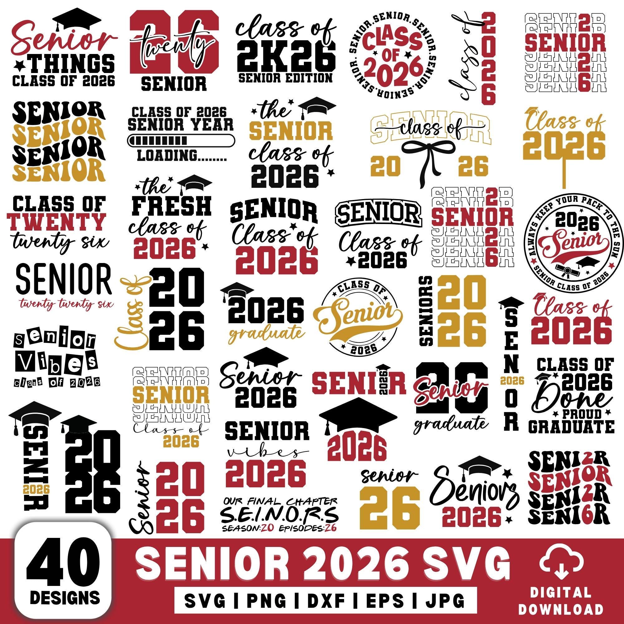 Pacchetto di file SVG per la laurea 2026, SVG per la classe del 2026, SVG per le scuole superiori, SVG per la maglietta della laurea 2026, SVG per la