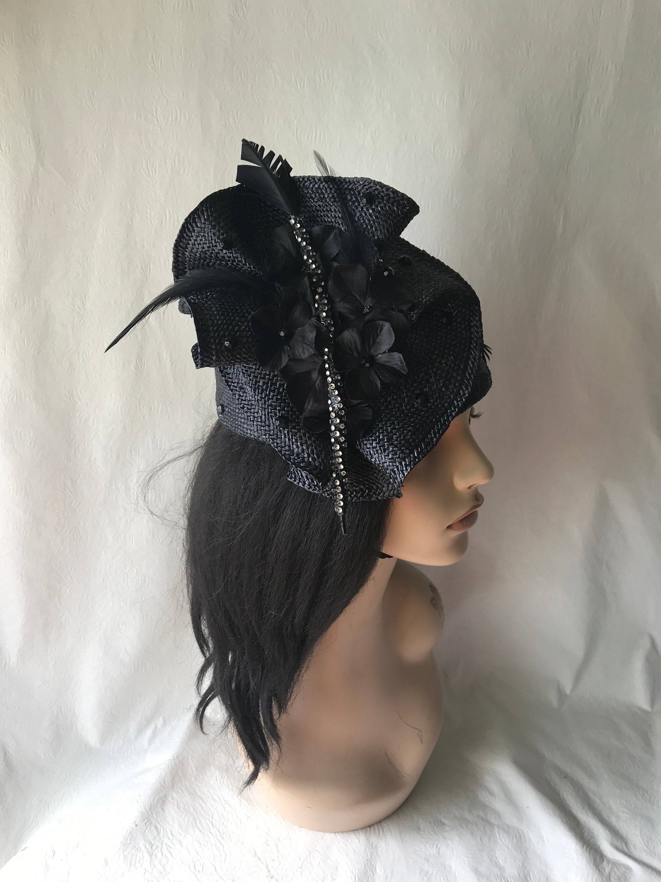 Cappello da chiesa nero da donna, cappello da chiesa formale, cappello da madre della sposa, cappello da tè da donna, cappello Derby, cappello da chie