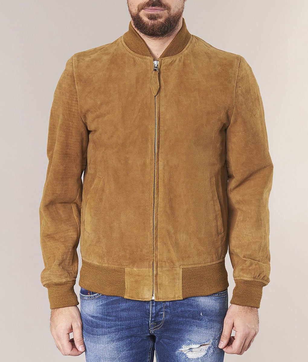 Giacca bomber in pelle scamosciata marrone da uomo in stile racer Giacca invernale in pelle da uomo / Giacca in pelle scamosciata da motociclista slim
