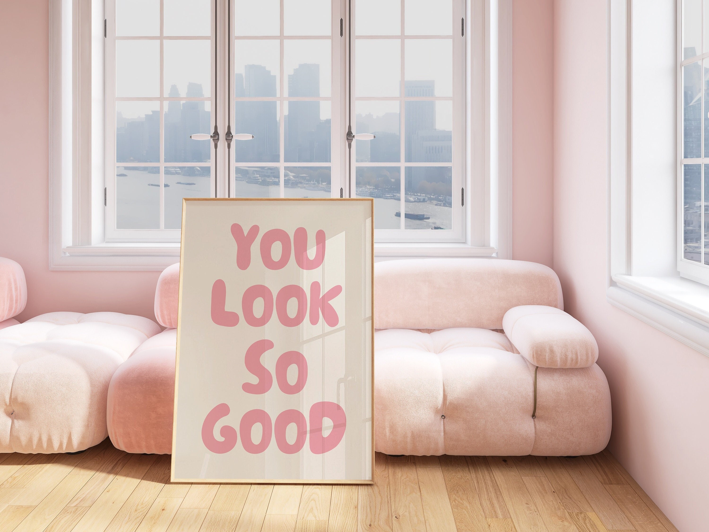 "Arte murale alla moda \"You Look So Good\", poster estetica retrò rosa, arte murale per bagno, arredamento per appartamento, stampa per dormitorio unive"