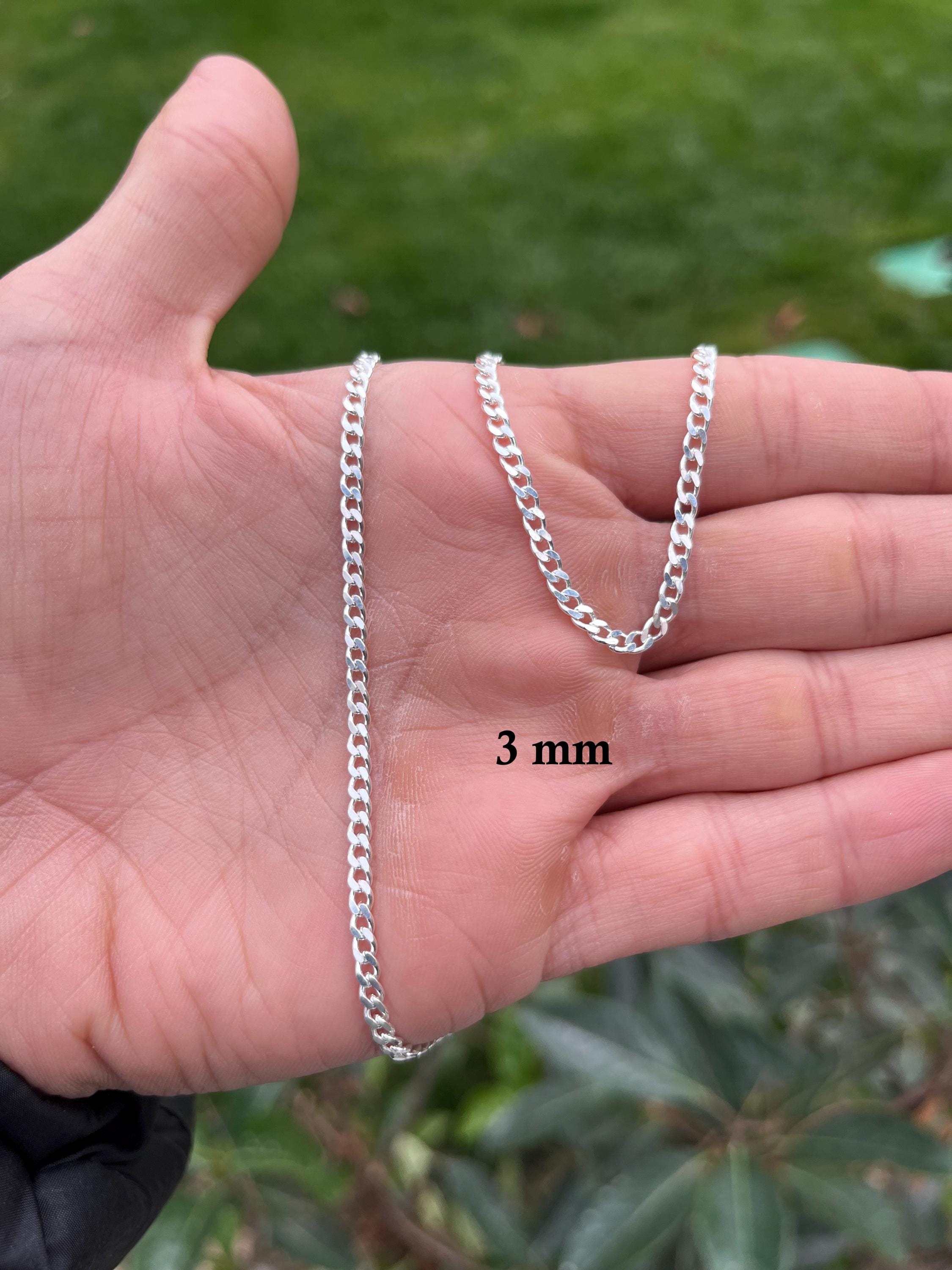 Collana a catena in argento sterling 925, catena a maglie larghe da 3 mm, collana a catena in argento, catena a maglie cubane, collana a catena a magl