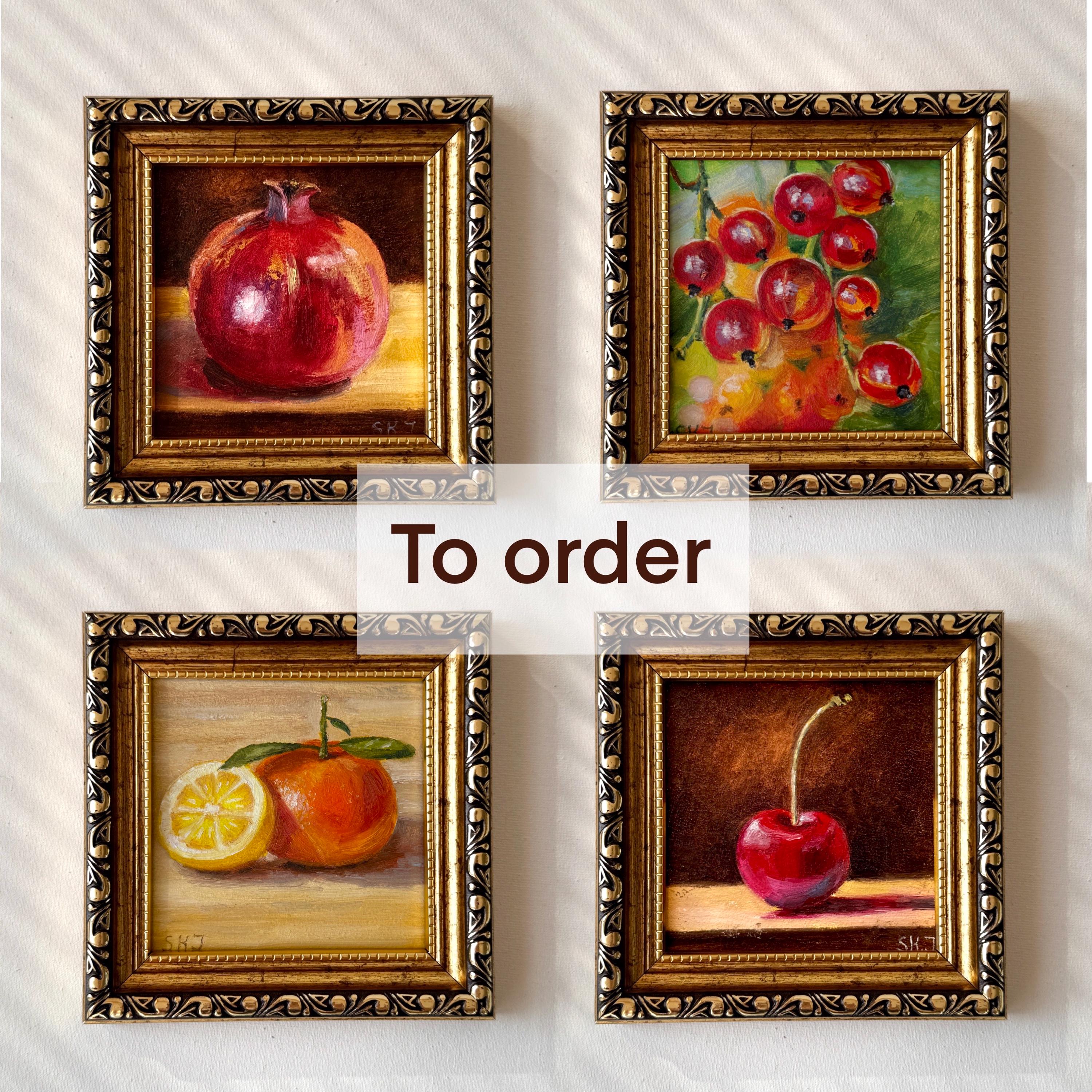 Dipinto su commissione: dipinto a olio di frutta, bacche, natura morta di cibo, piccola arte da cucina - Mini dipinto a olio originale con cornice. Di