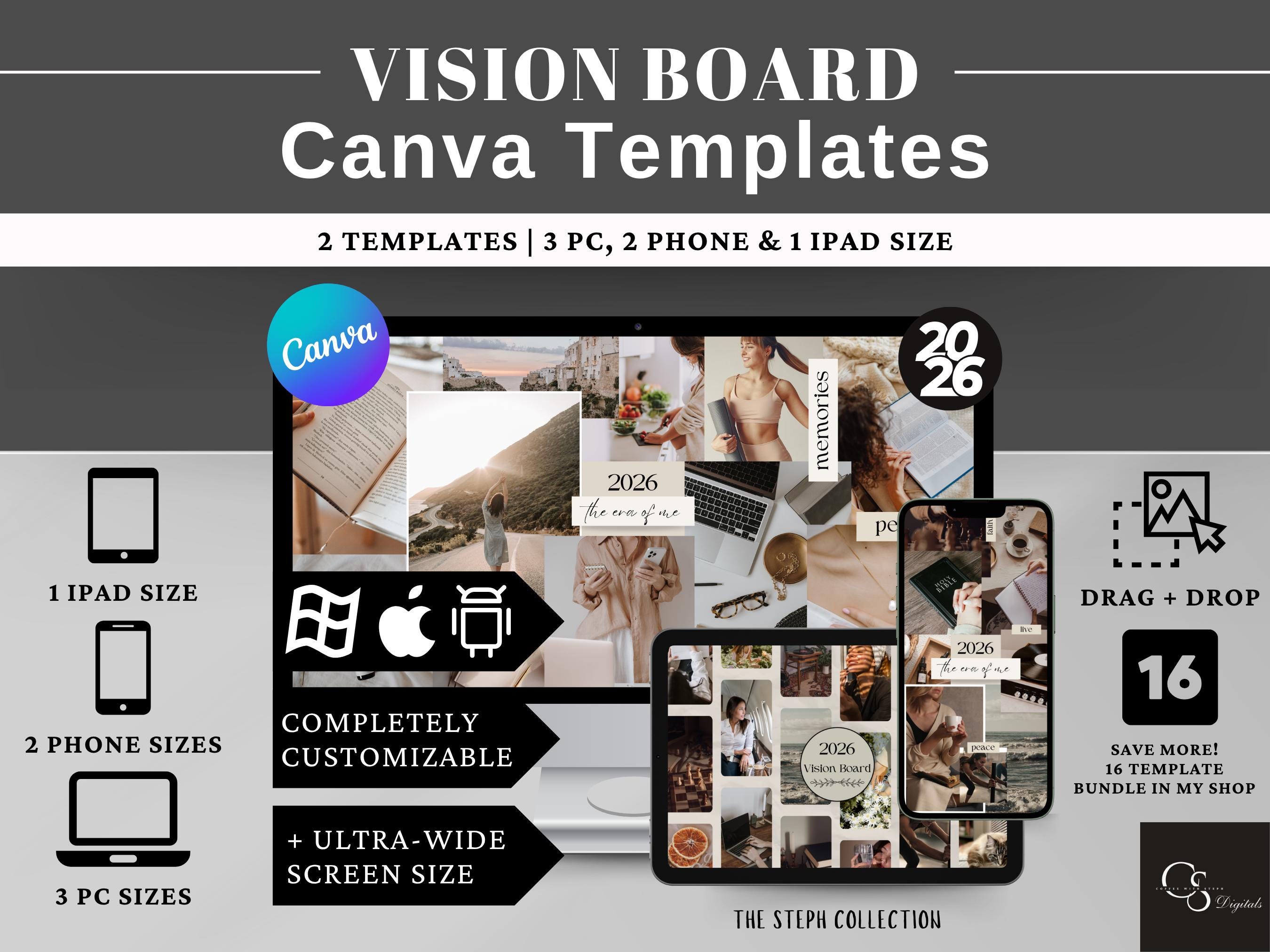 Modello Vision Board Canva, Sfondo Vision Board Digitale per iPhone, Sfondo Desktop Vision Board, Mood Board, Vision Board Canva 2026