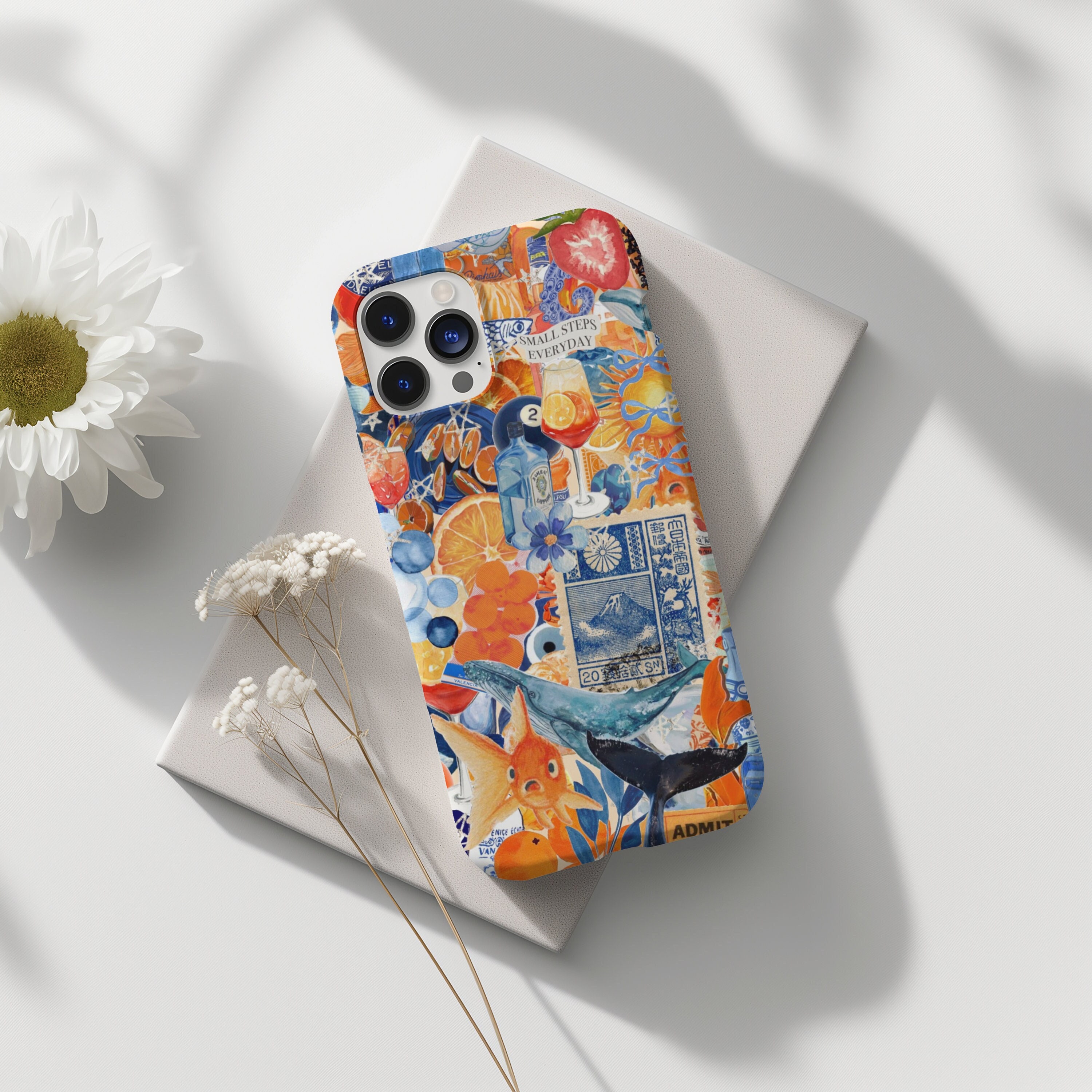 Custodia per telefono estetica European Italian Summer Preppy Collage, Scrapbook iPhone 15, 14, 13, 12 Pro Max, Samsung s24, s23, s22, Google Pixel 8