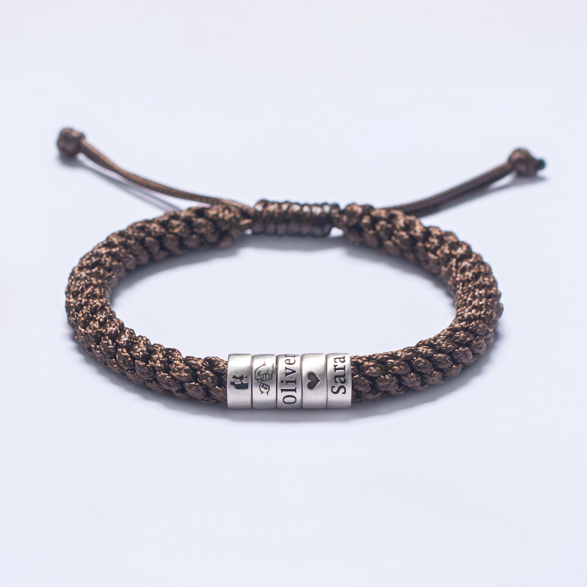 Bracciale intrecciato personalizzato, perline con nome personalizzato, regalo regolabile per lui