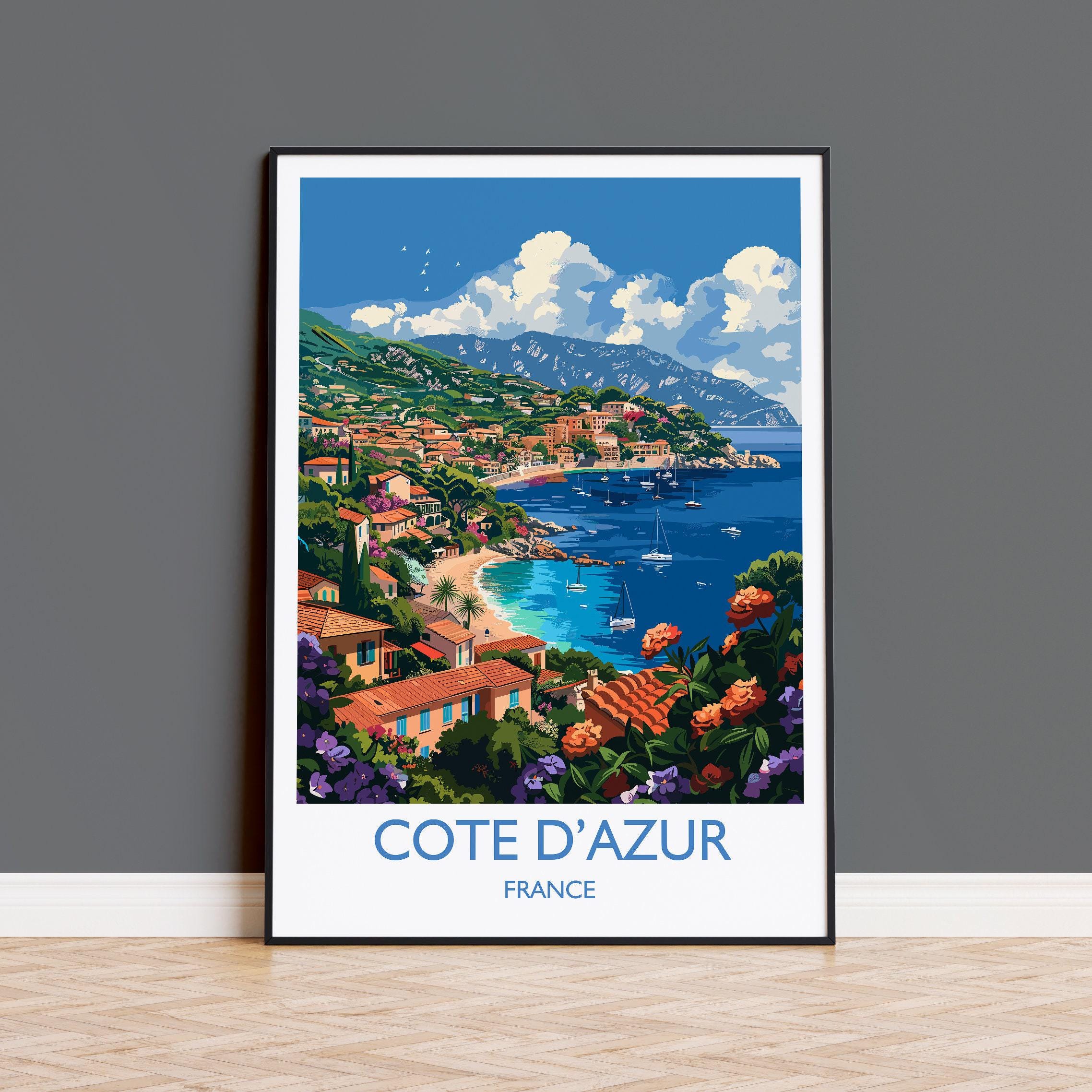 Poster da parete con viaggi sulla Costa Azzurra, stampa di viaggio sulla Costa Azzurra, regalo per gli amanti dell'arte sulla Costa Azzurra, sud della
