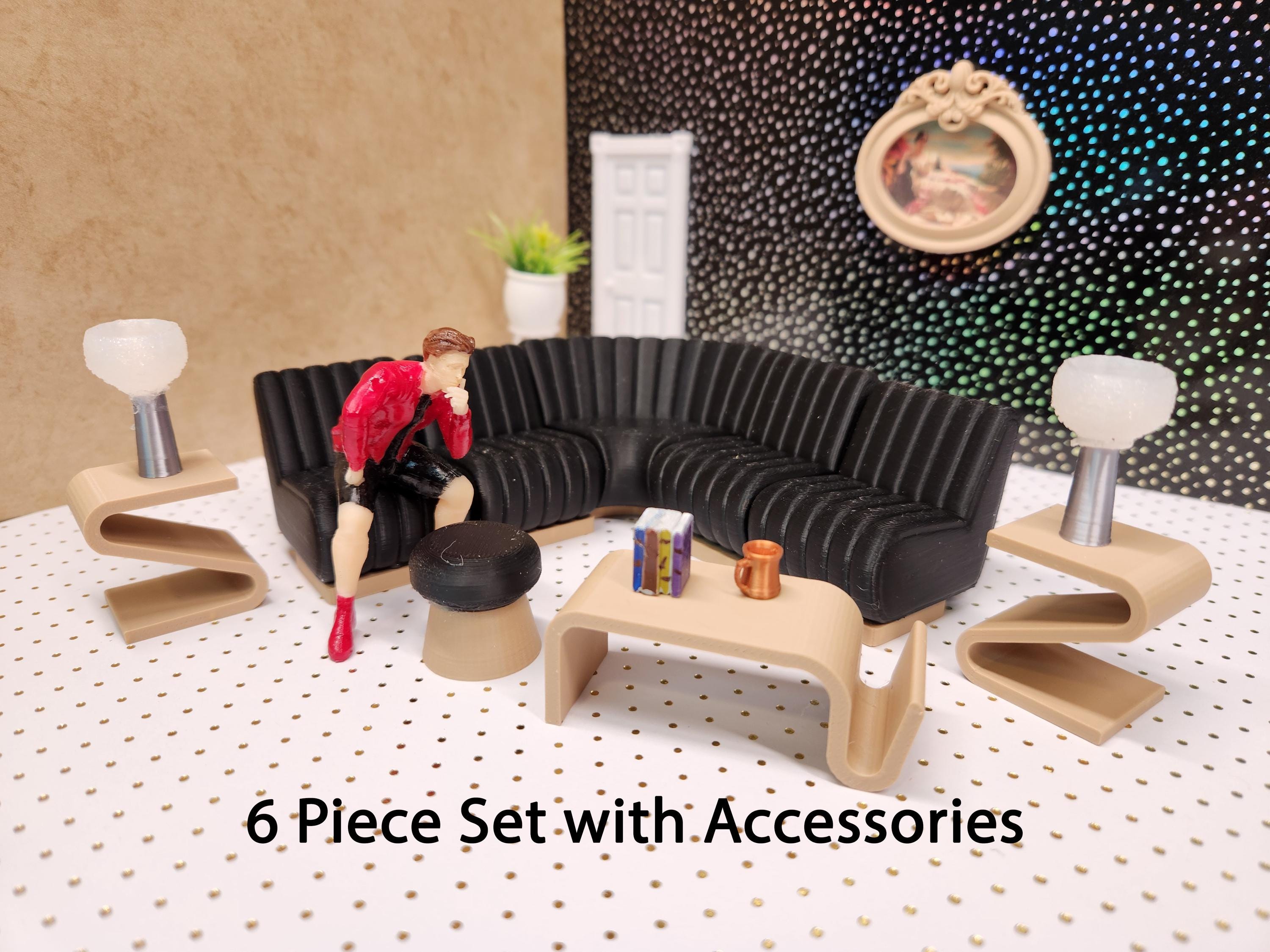 Set divano Sophia in miniatura in scala 1:24, mobili per casa delle bambole in stile Mid-Century Modern.