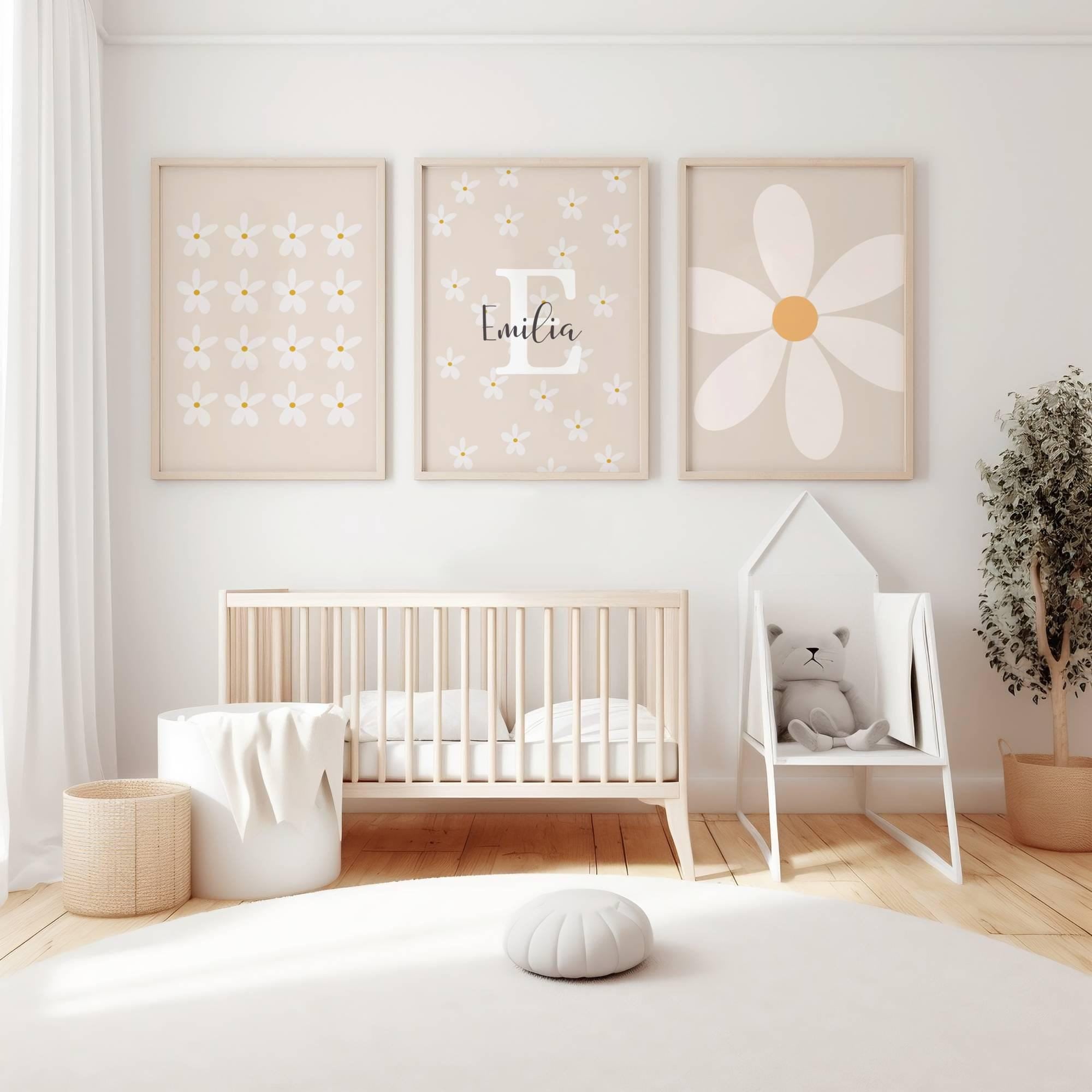 Poster con margherite per cameretta dei bambini, set di 3 immagini, stampa murale con margherite, poster con fiori, regalo personalizzato, stampa flor
