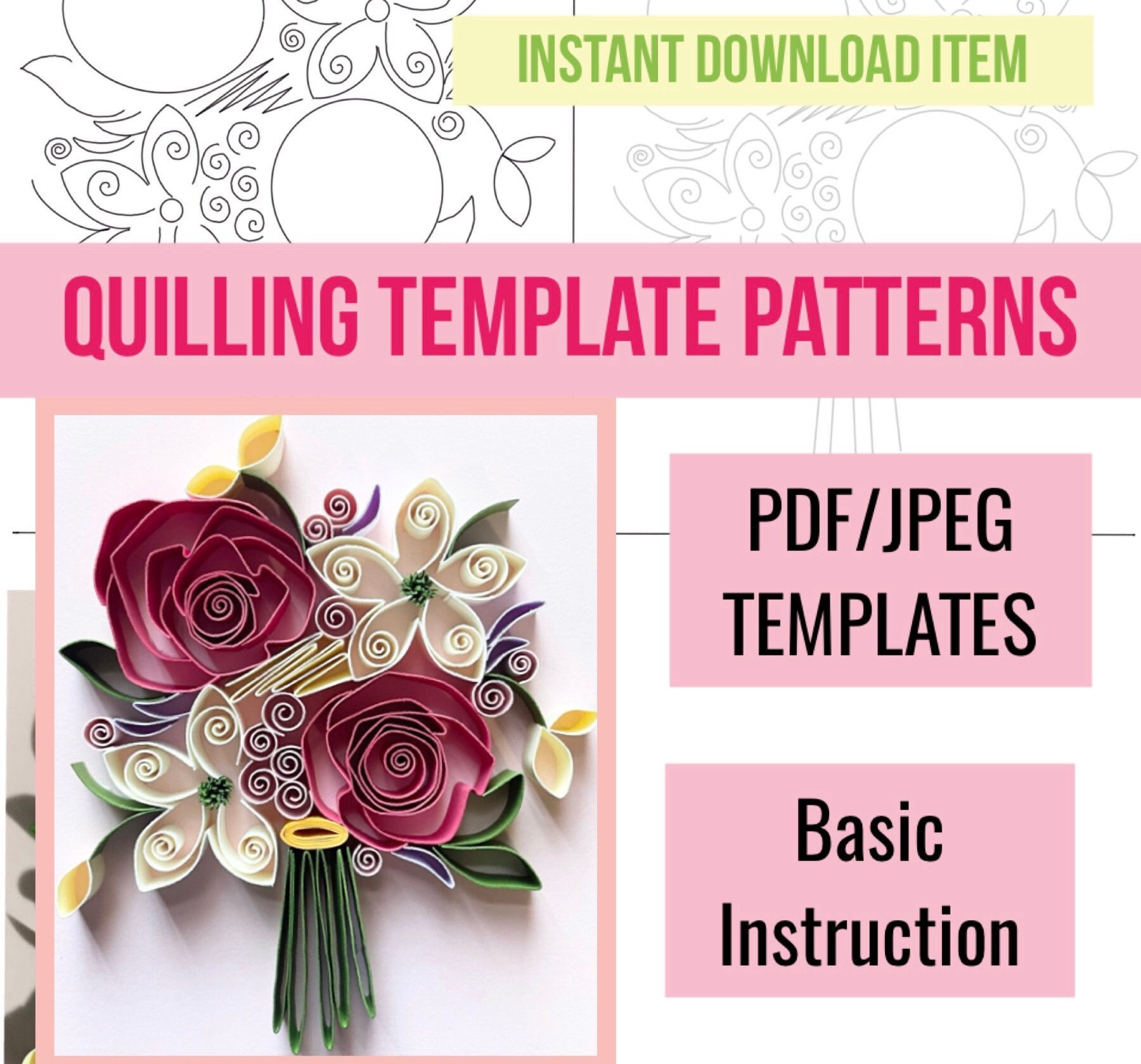 Modello per quilling, carta per quilling, modelli per quilling, modelli per quilling, fiori per quilling, kit per quilling, download immediato