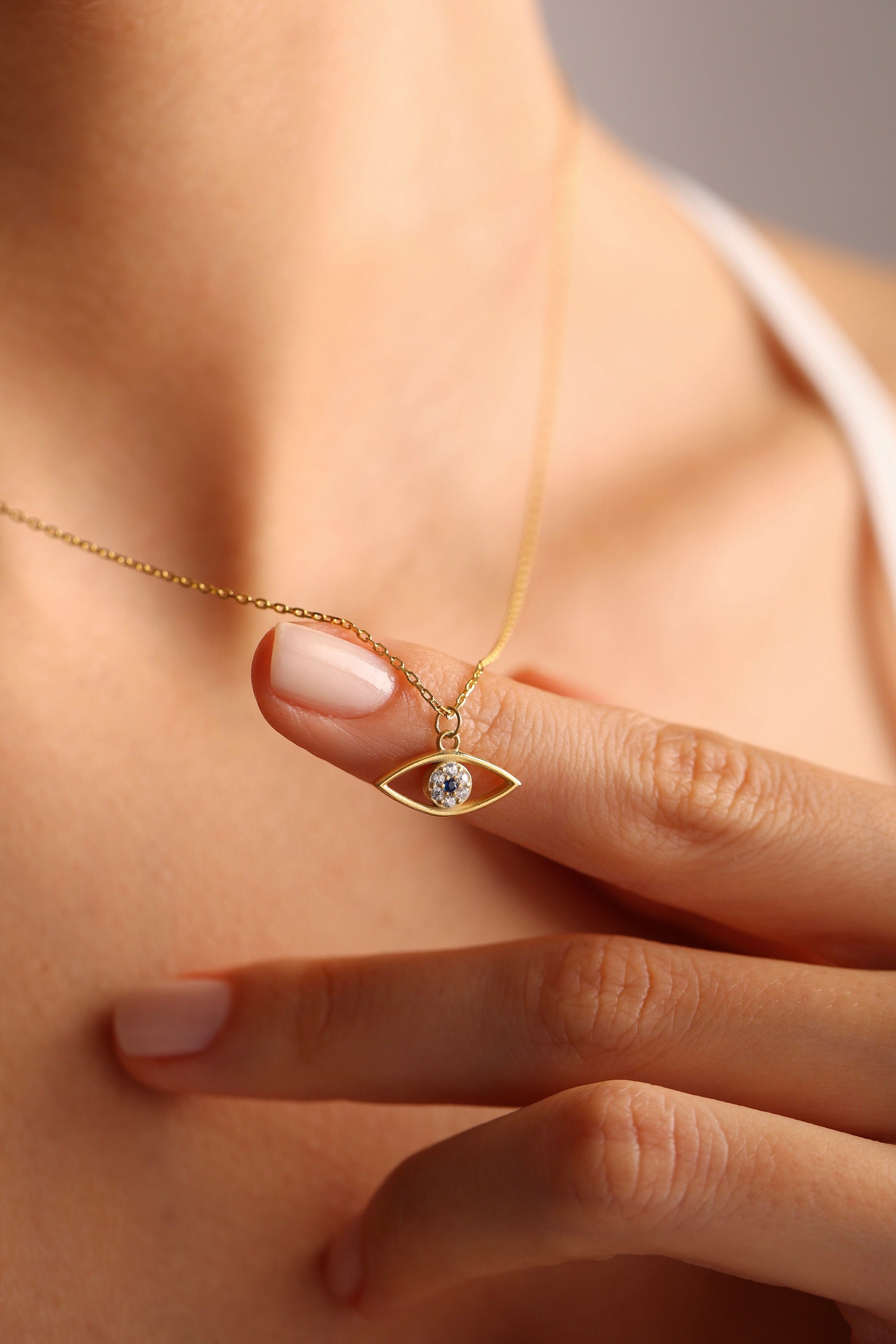 Collana d'argento del malocchio, Collana d'oro del malocchio, Collana minimalista, Fascino del malocchio, Gioielli del malocchio, Collana di protezion