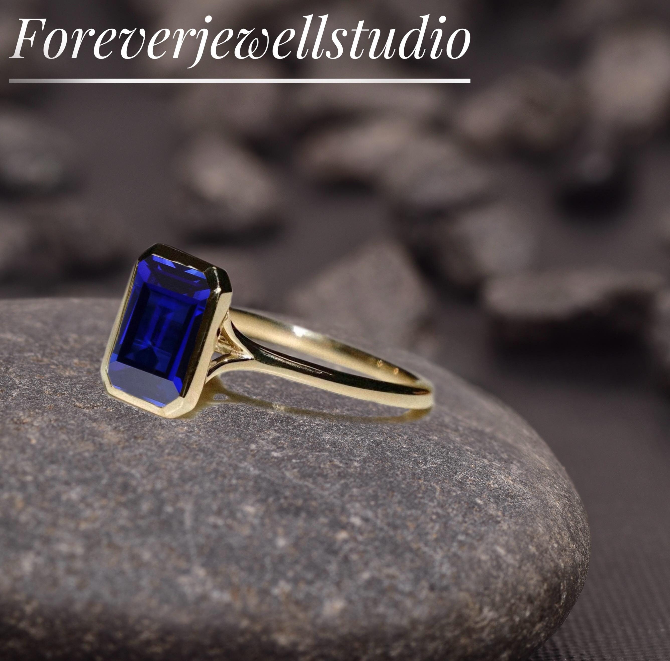 Anello con zaffiro blu, anello in argento sterling 925 placcato oro 18k, anello fatto a mano, anello solitario, anello con pietra preziosa blu, fede n