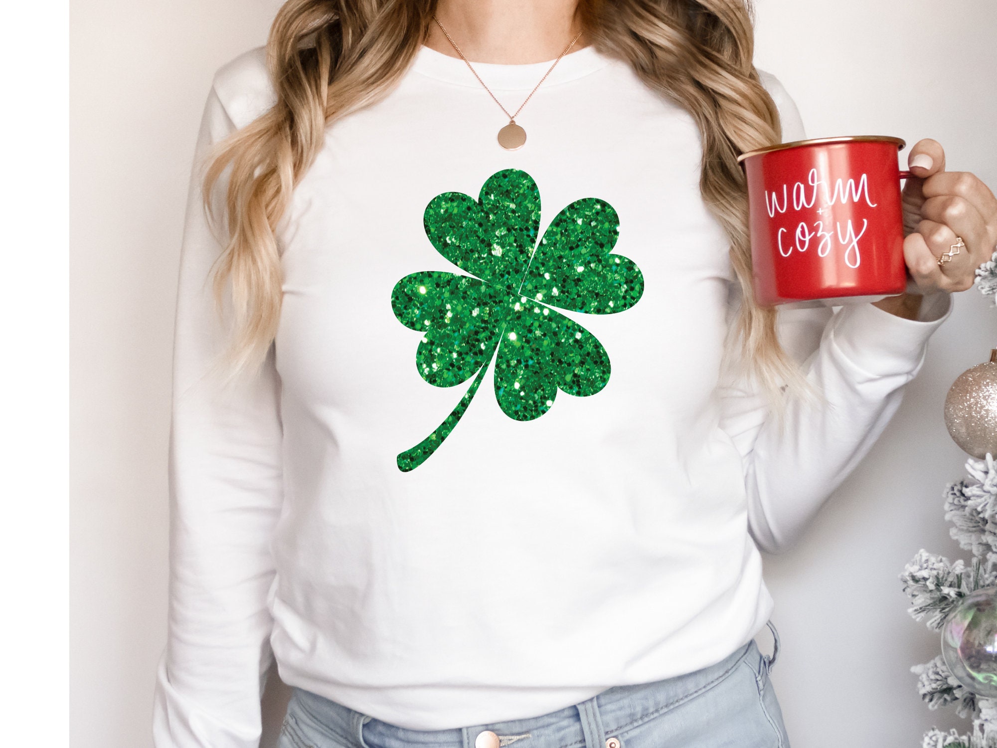 Maglietta a maniche lunghe glitter SHAMROCK, maglietta a maniche lunghe Irish Day, maglietta a maniche lunghe Patrick's Day, maglietta Lucky Clover, m