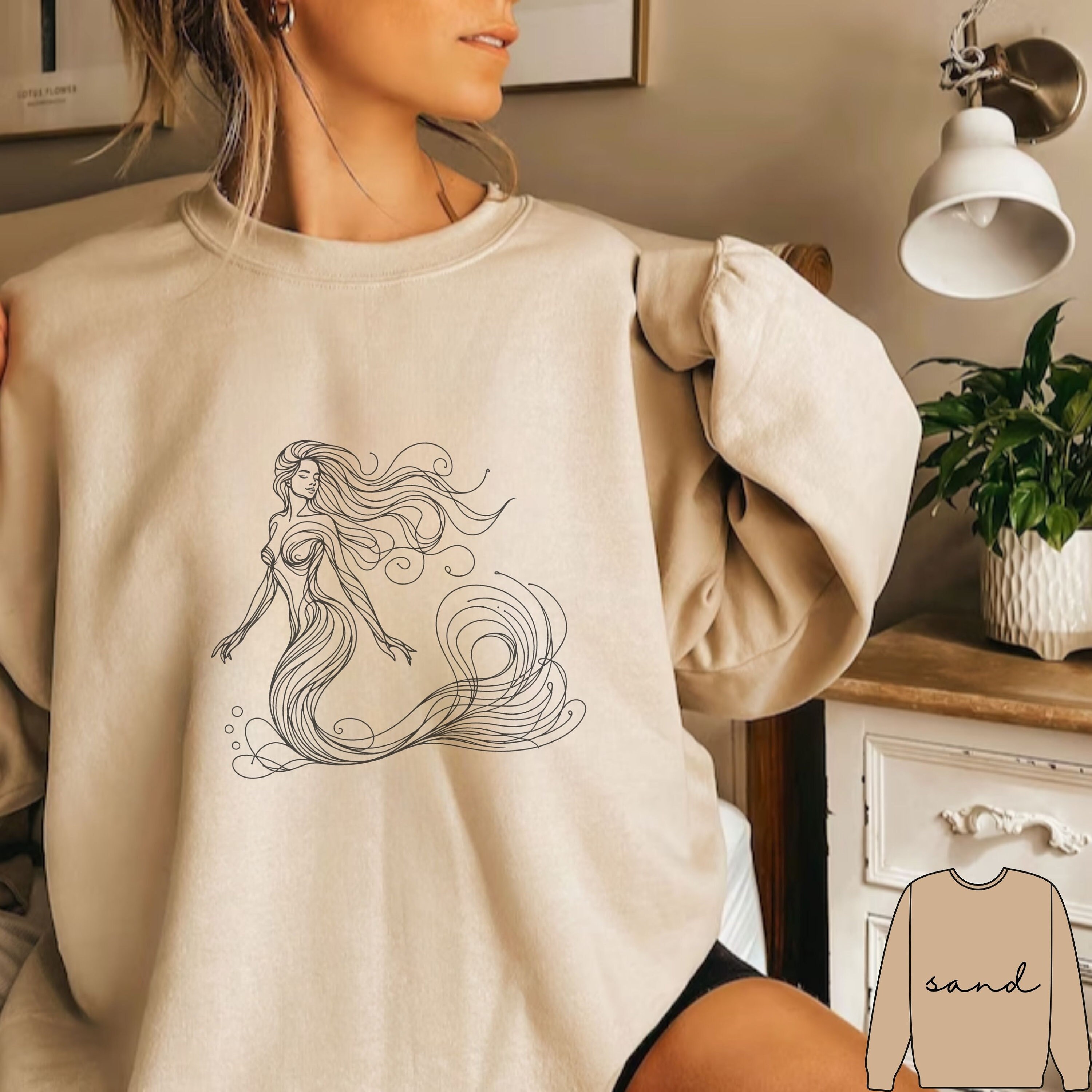 Felpa sirena vintage, maglione sirena, camicia strega celeste, dea del mare, camicia sirena sirena mistica, abbigliamento stregato, sirena core