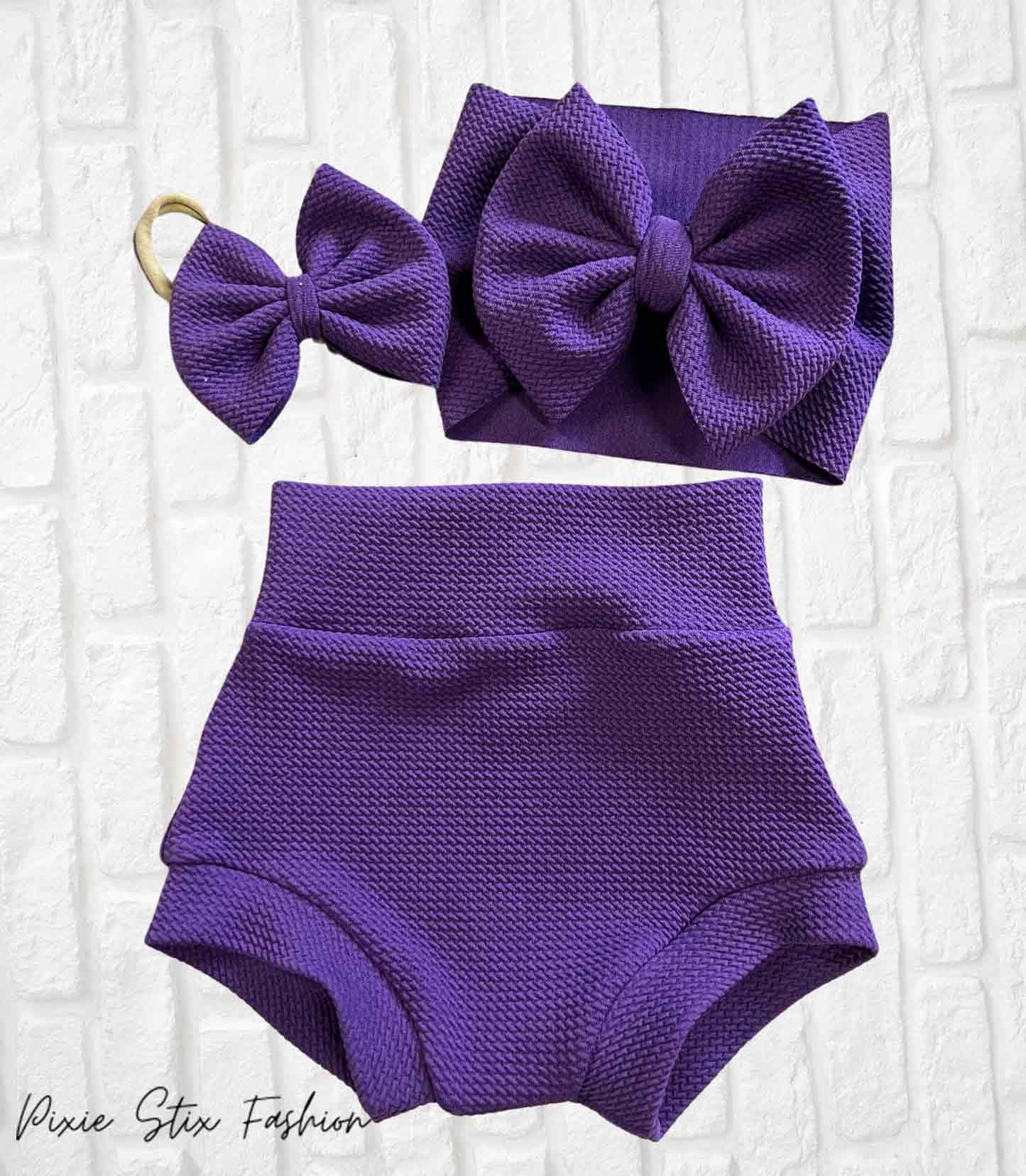 Pantaloncini e fiocco viola/Pantaloncini viola per bambine/Pantaloncini per neonata/Set Pantaloncini per neonata/Set Pantaloncini per bambina/Pantalon