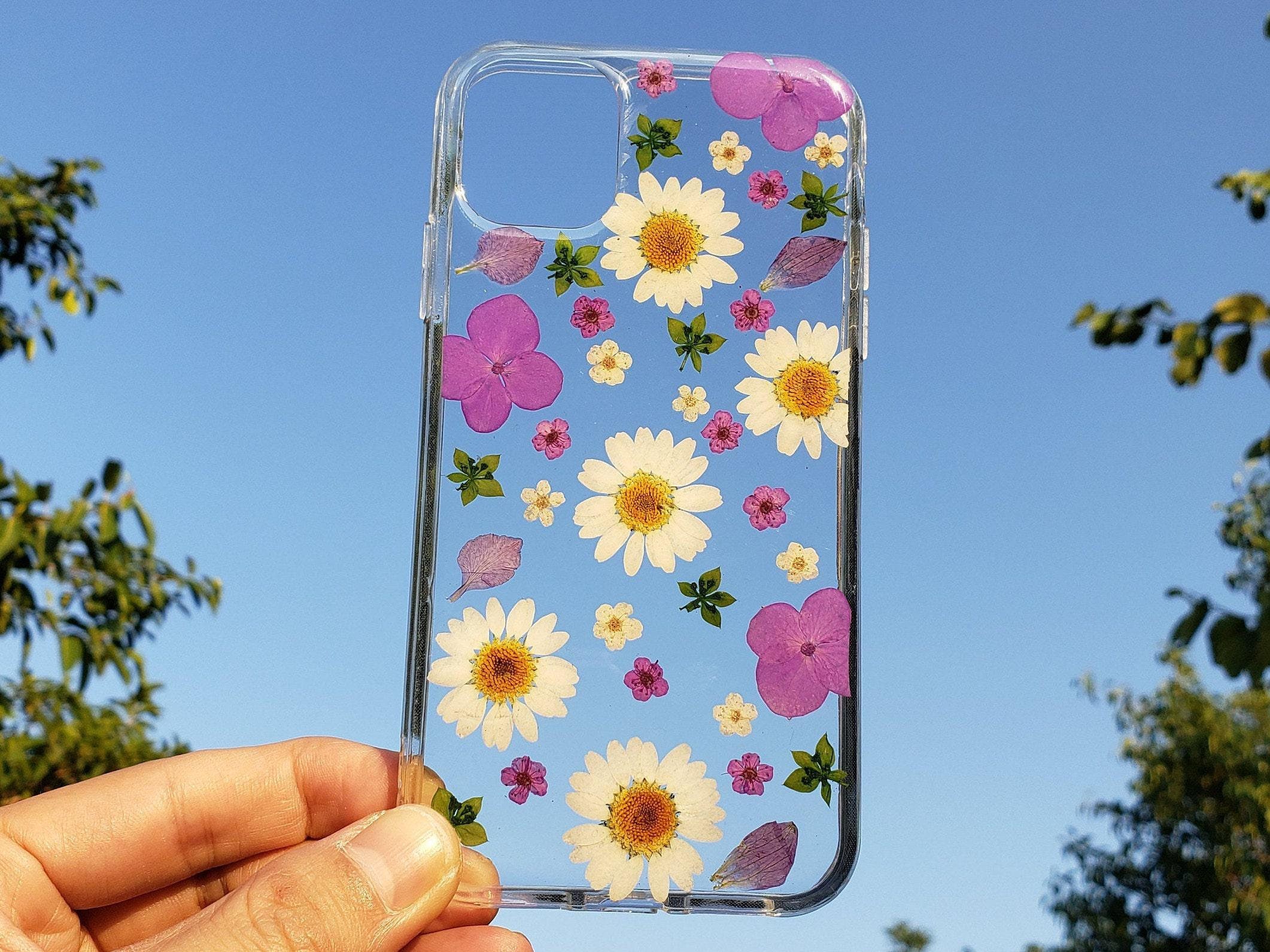 Custodia per telefono con margherite di fiori secchi pressati, custodia per iPhone 16 Pro Max 15 14 13 12 11 SE XR XS X, custodia per Samsung Galaxy S
