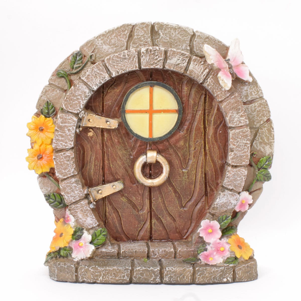 Porta delle fate marrone con finestrella, porta magica delle fate, accessorio per il giardino delle fate, il giardino delle fate, giardino delle fate