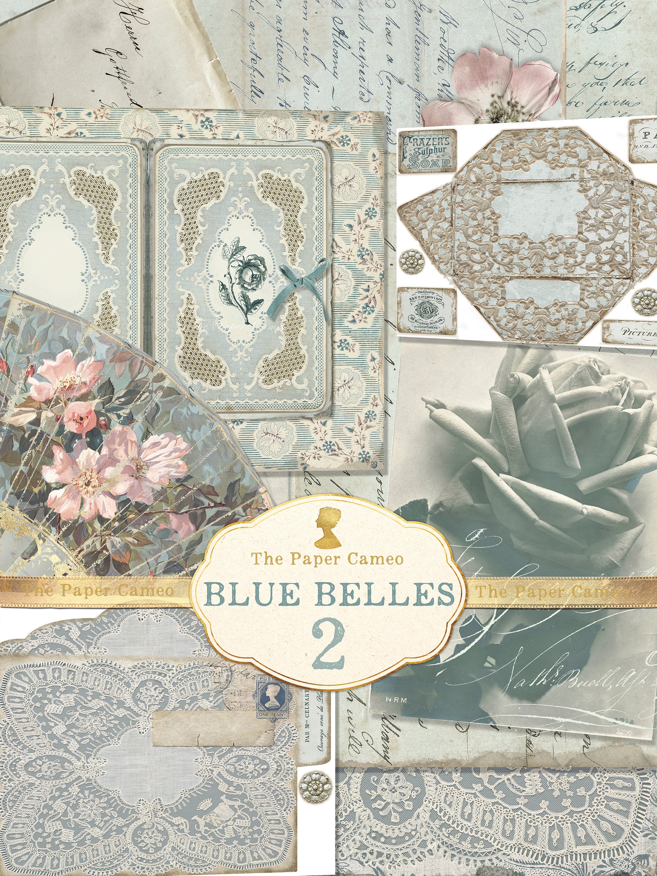 BLUE BELLES 2 Materiale effimero stampabile, Materiale effimero digitale a tema blu, Materiale effimero blu shabby stampabile, Pizzo blu digitale, Ros