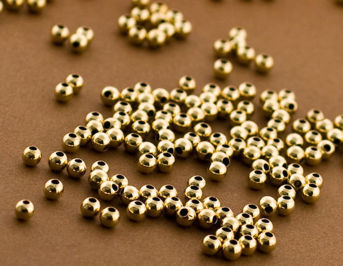 Perline rotonde riempite d'oro da 2 mm, perline riempite d'oro, perline d'oro senza cuciture, perline rotonde 14k 14/20, 500 pezzi, perline rotonde d'