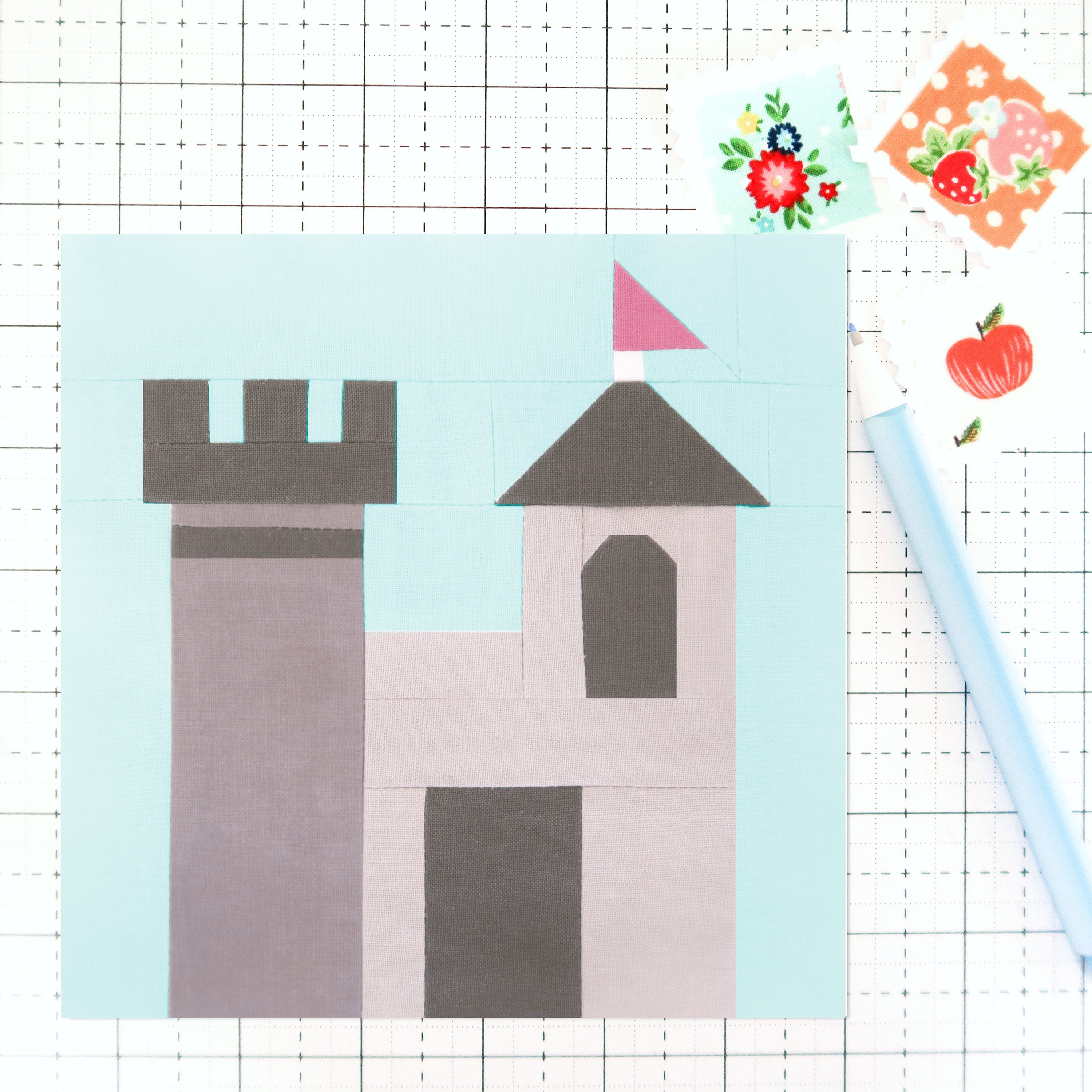 Modello PDF Castle Princess Quilt Block - Include istruzioni per blocchi finiti da 6 pollici e 12 pollici