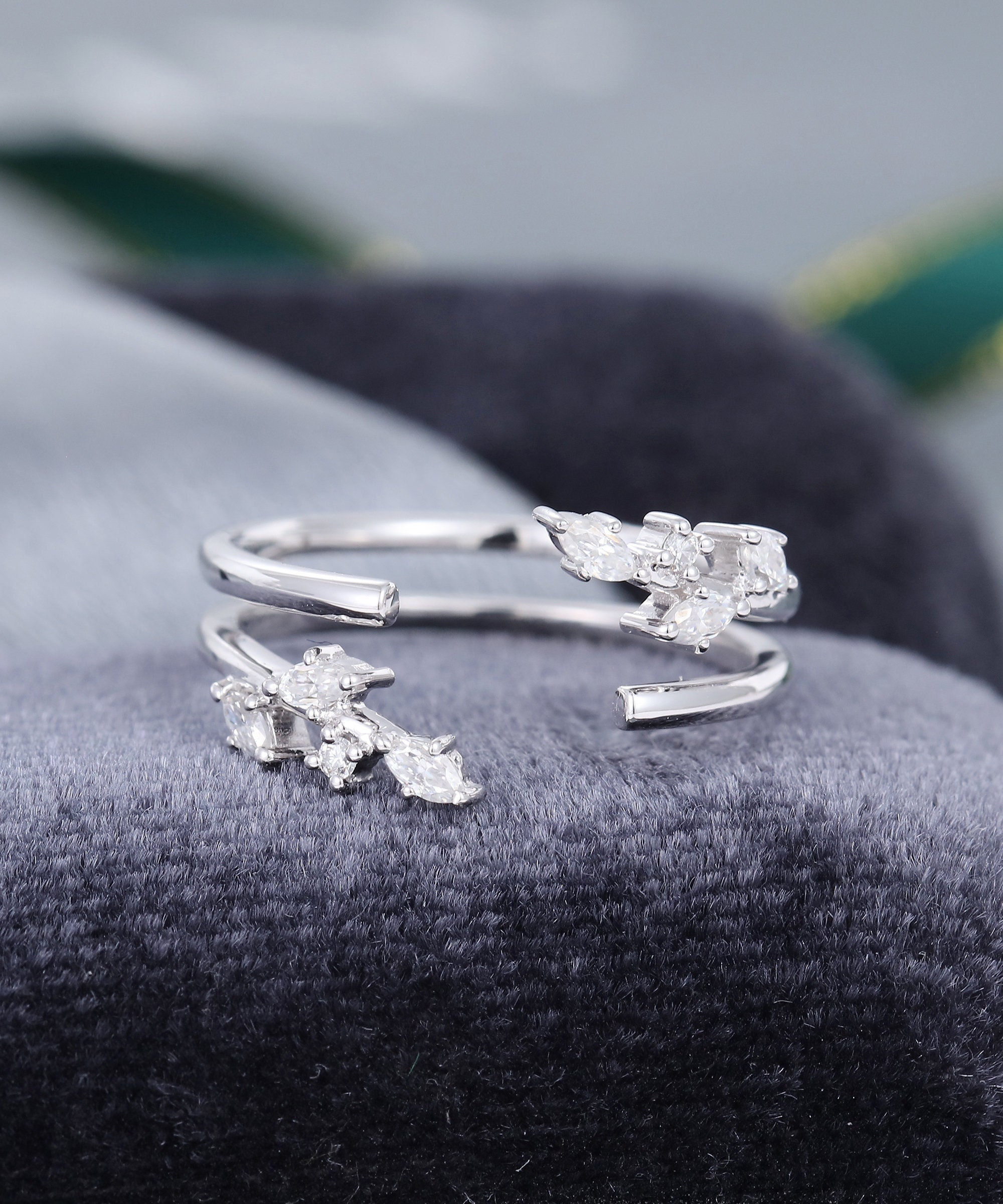 Anello rinforzato Doppi anelli Anello impilabile Fede nuziale in oro bianco Anello aperto con moissanite/diamante Anello nuziale Anello di promessa An
