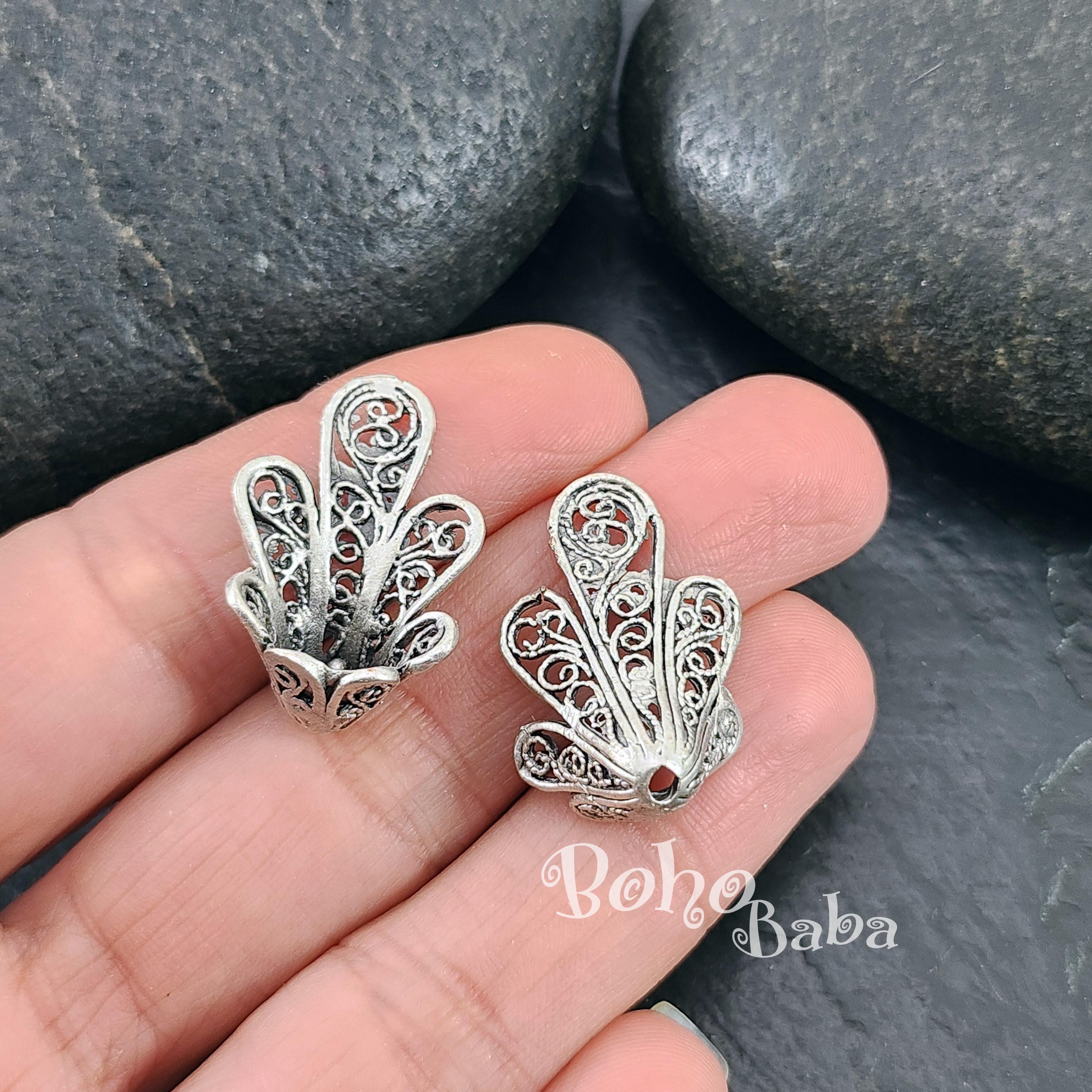 Cappucci per perline in filigrana d'argento, cappucci per perline etnici orientali, cappucci per perline in metallo, coni per perline, cappucci per pe