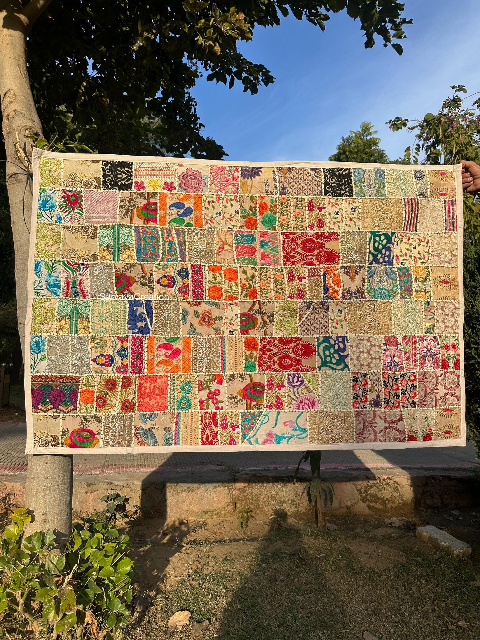 Arazzo patchwork da appendere alla parete, arazzo indiano da parete in cotone, decorazione da parete boho, arazzo per arredamento della casa, arazzo i