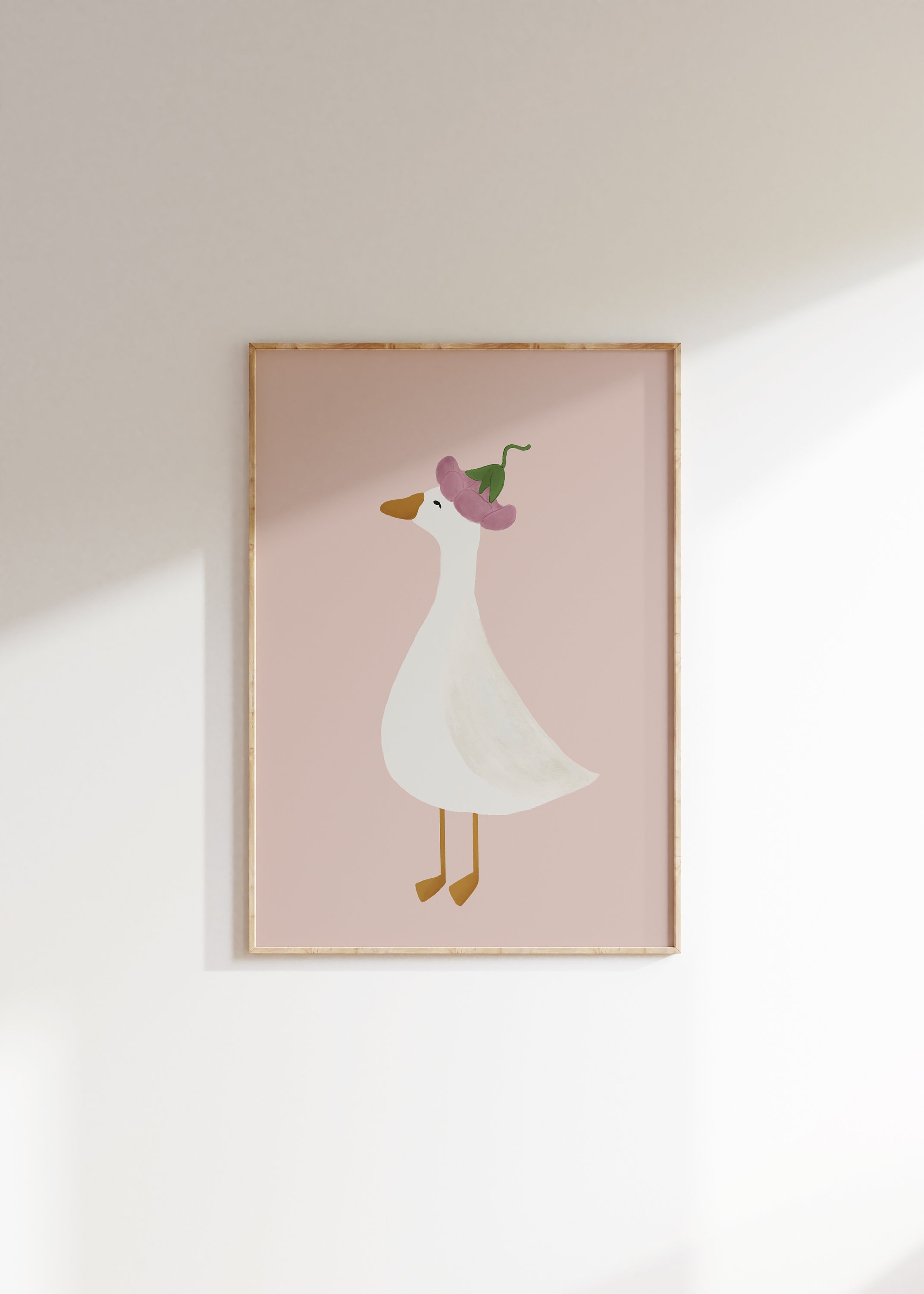 Silly Goose Wall Art, poster con oca carina, decorazione per cameretta rosa pallido, stampa per cameretta rosa, stampa per cameretta di ragazze, illus