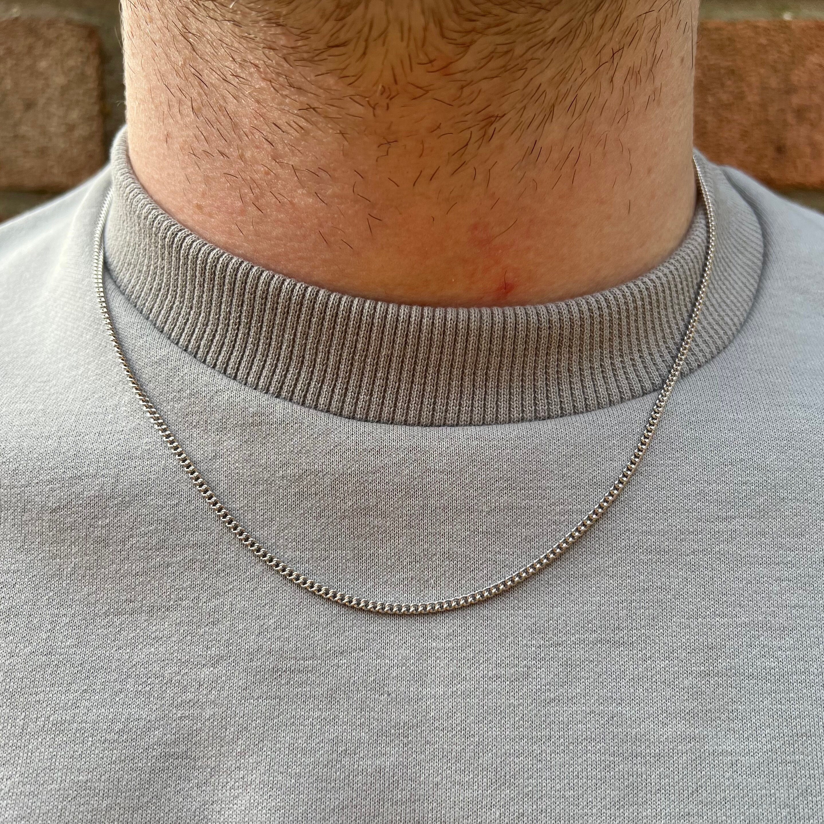 Catena Connell in argento sterling 925, catena da uomo, catena in argento sottile da 2 mm, gioielli da uomo - catena placcata in rodio/oro 18 carati -