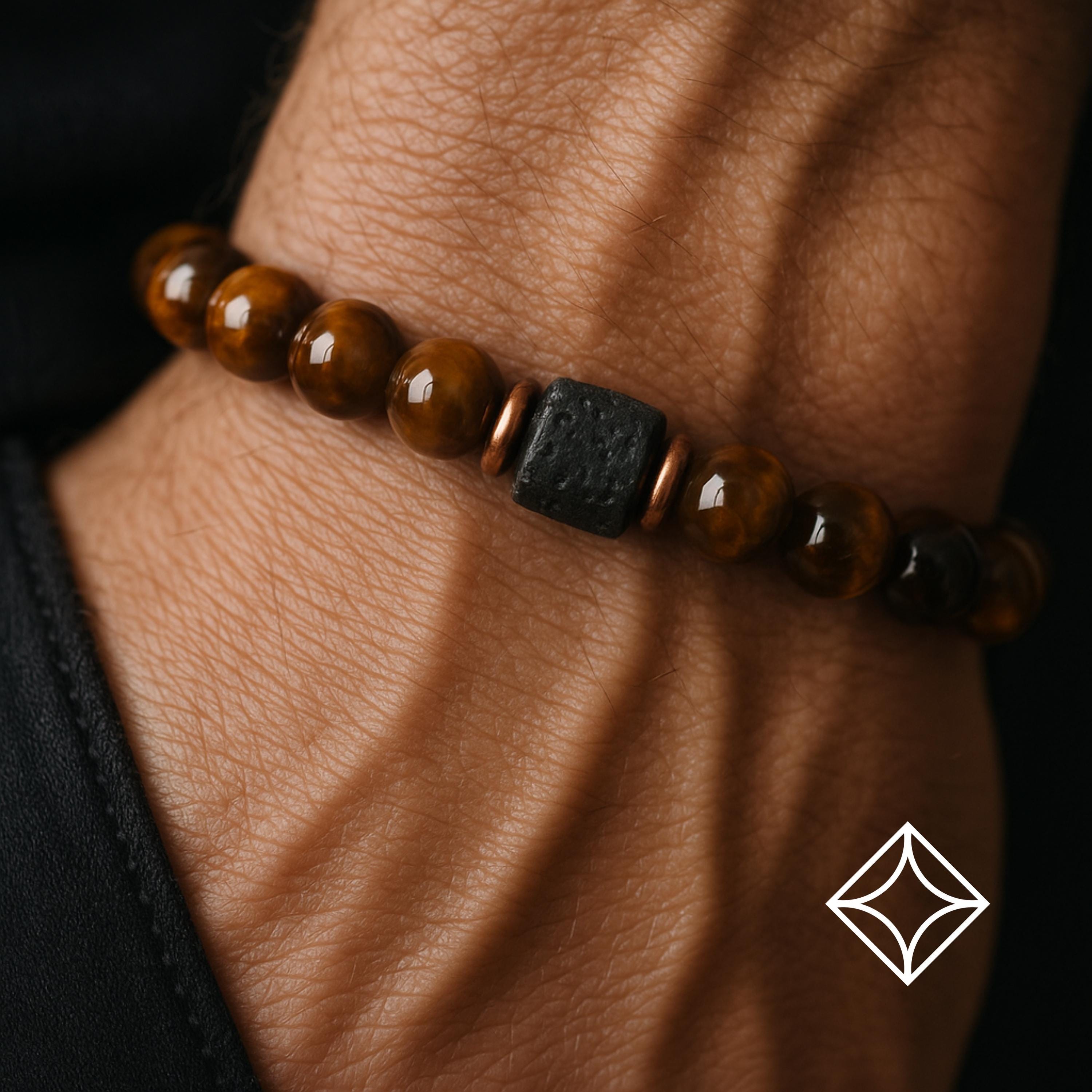 Braccialetti con perline da uomo * Bracciale da uomo * Bracciale in occhio di tigre * Perline di cubo di lava * Bracciale con cristalli curativi * Gio