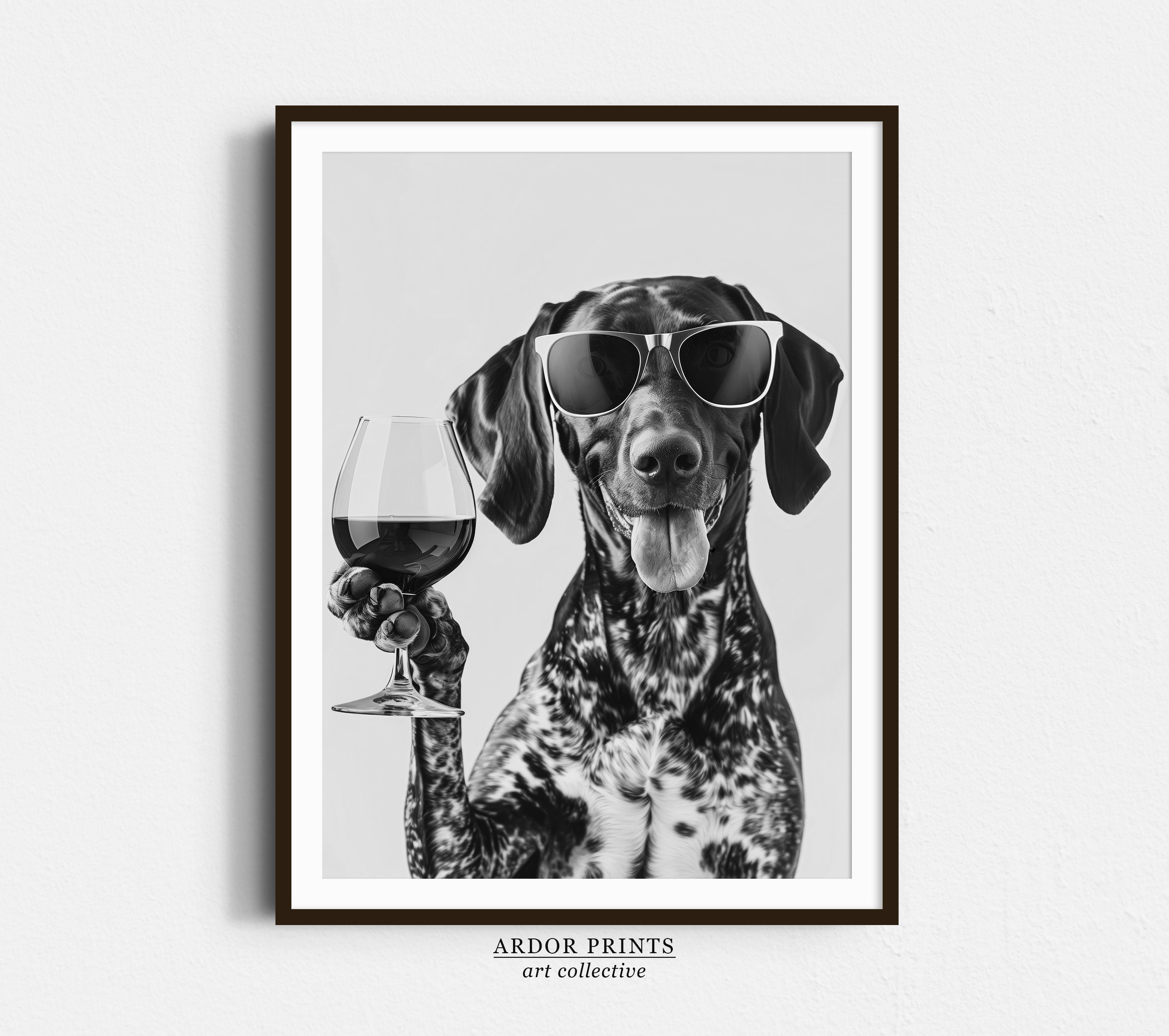 Decorazione murale con vino di cane da caccia tedesco a pelo corto: divertente stampa di cane da caccia tedesco a pelo corto, decorazione per carrello