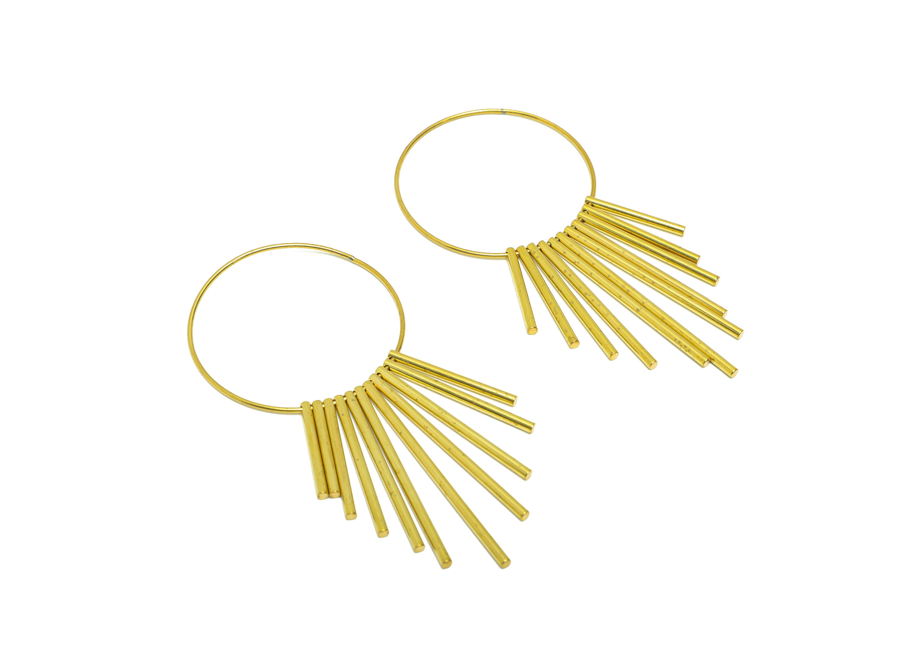 Ciondolo per orecchini con nappina in ottone - Ciondolo per orecchini con filo a barra in ottone - Ciondolo per orecchini con nappina - Ciondolo pende