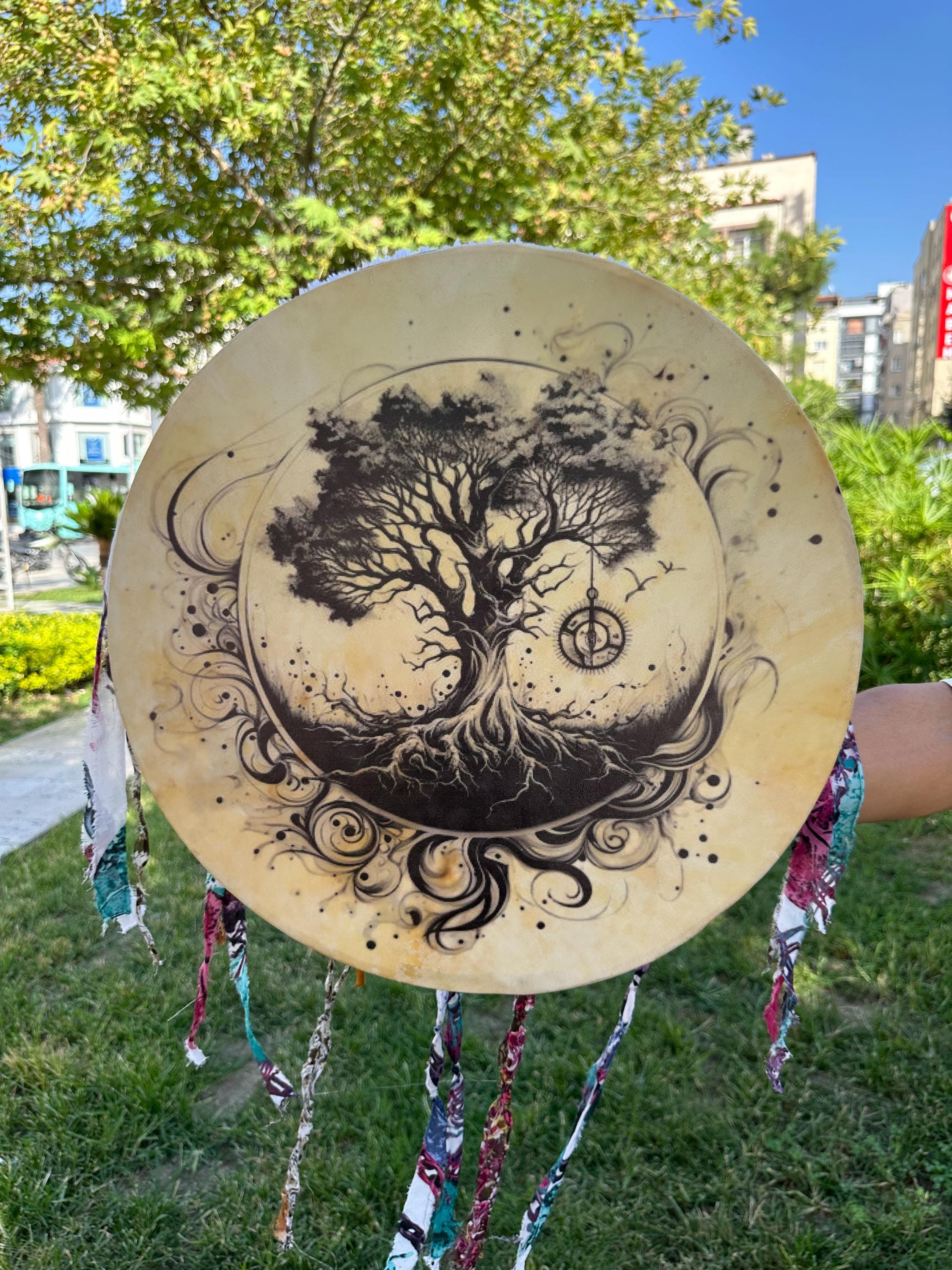 Tamburo sciamanico dell'albero della vita da 18 pollici / Tamburo sciamanico tradizionale / Strumento di meditazione e rituale / Tamburo spirituale ar