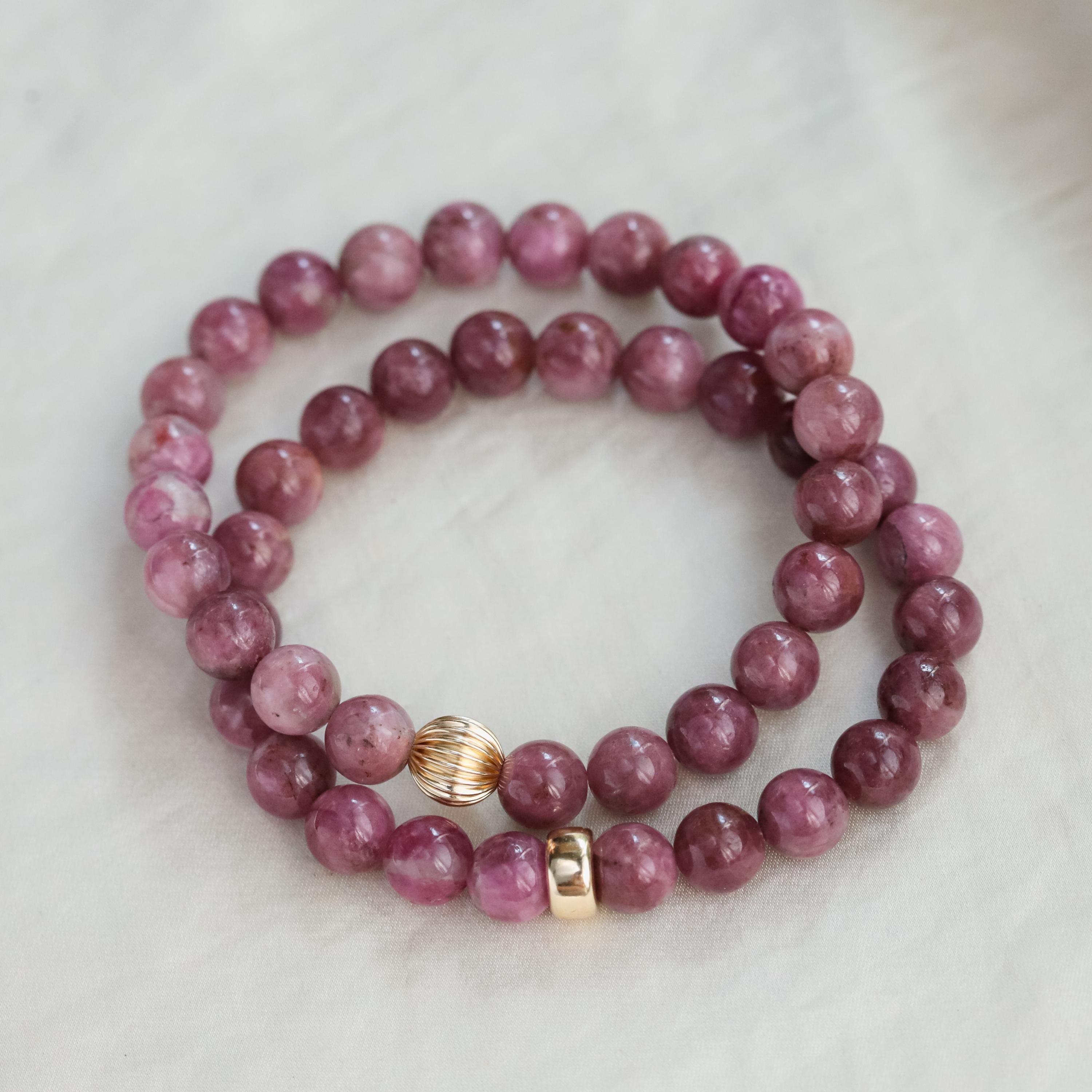 Bracciale in oro 14 carati con tormalina rosa rara / Bracciale con perline di tormalina rosa 8 mm [EBPM2018] / Gioielli con tormalina rosa / Bracciale