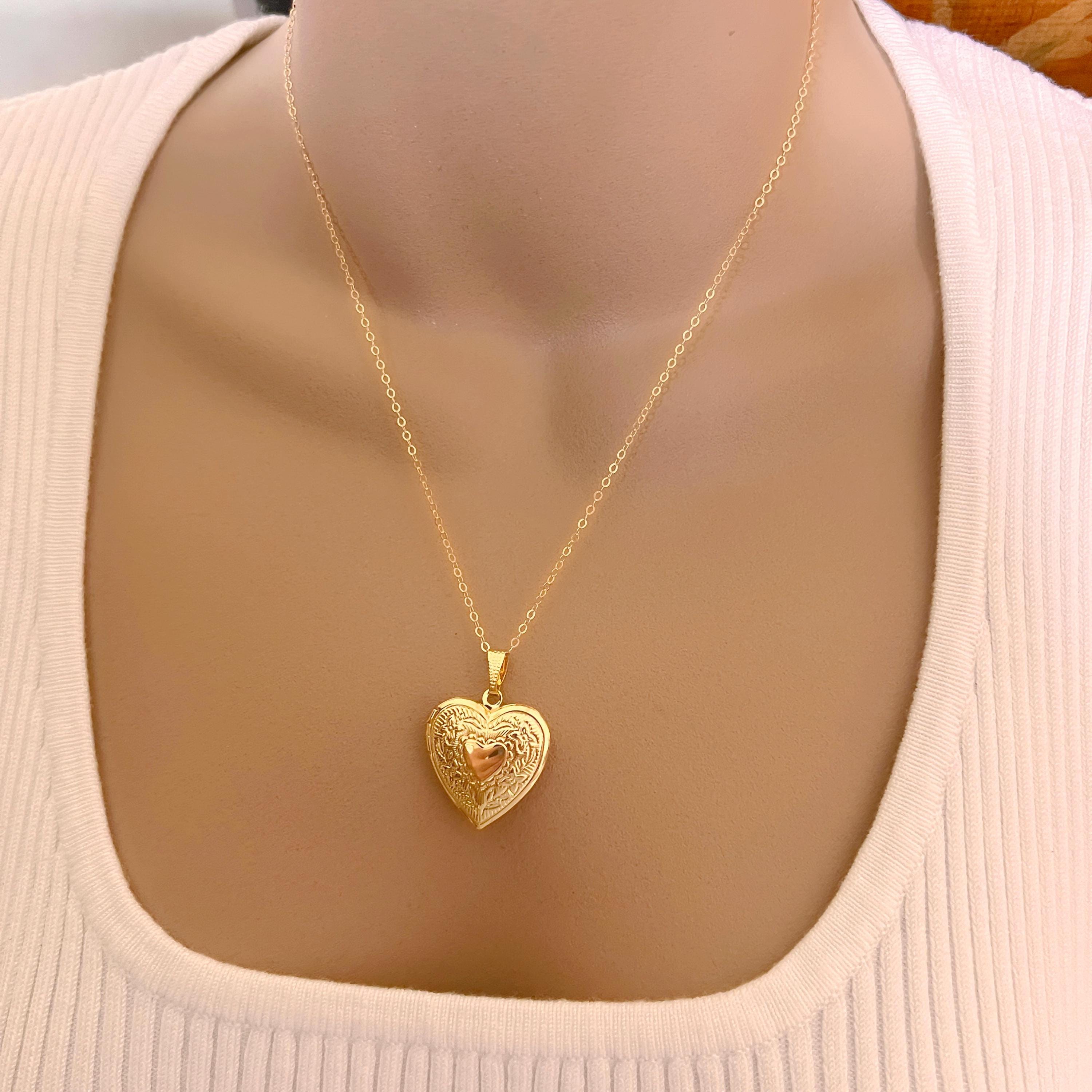 Collana con ciondolo a cuore, collana vintage con ciondolo a cuore riempita in oro 14k, collana con foto, collana con ciondolo a forma di ciondolo per