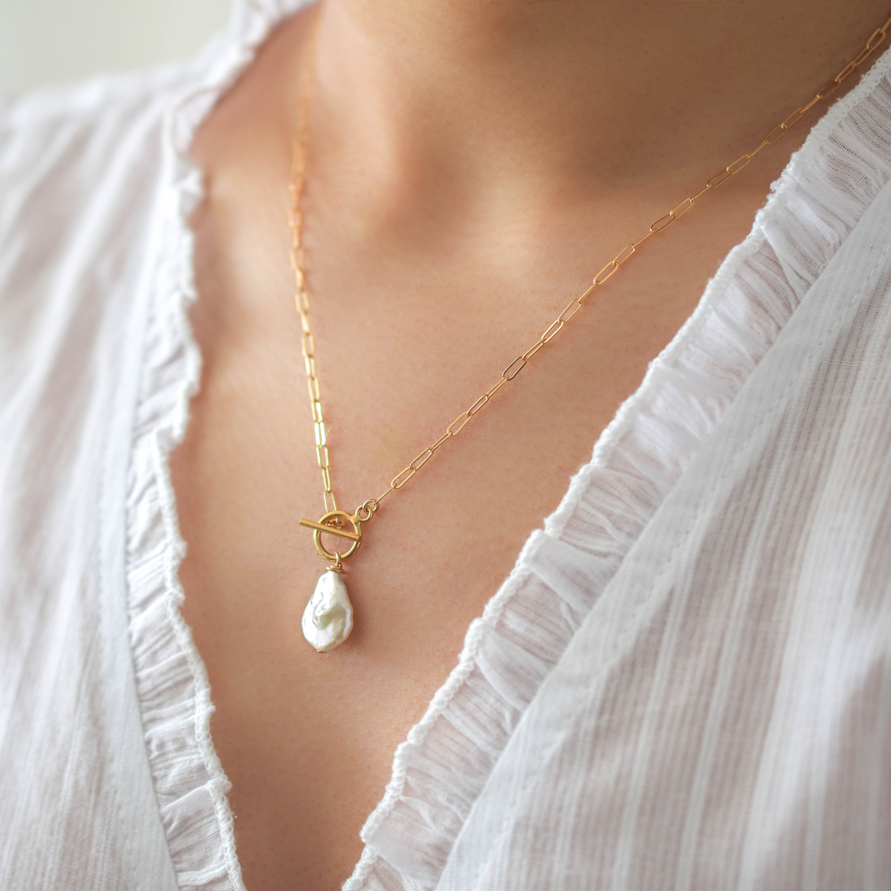 Collana Mini Perla Toggle - Collana di perle, Collana di perle semplice, Collana Toggle, Collana di perle vere, Collana con ciondolo di perle /GFN0006