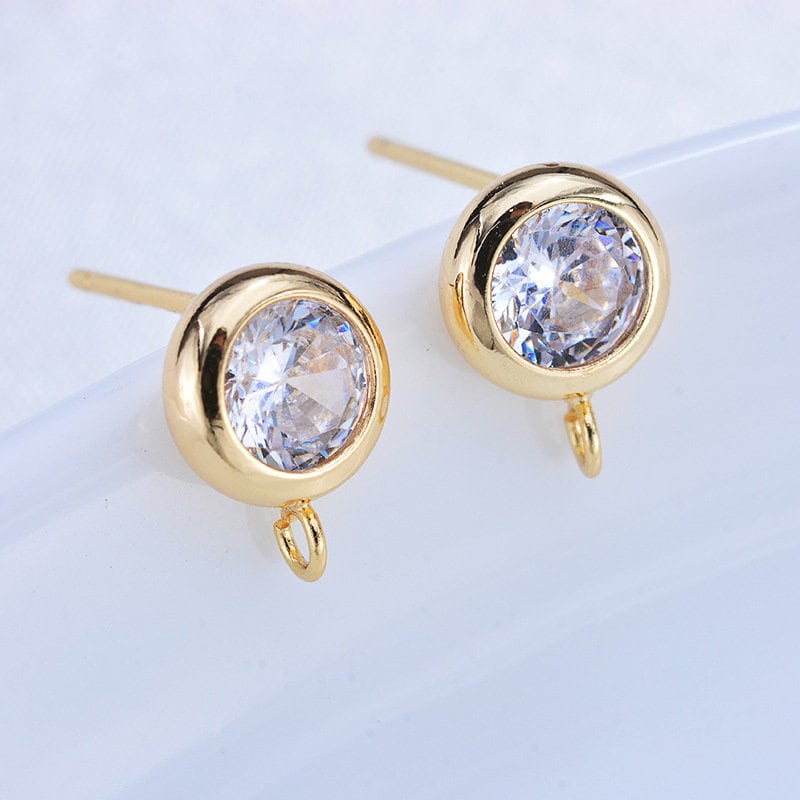 10 pezzi orecchini a perno in zircone delicato, orecchini a perno con pavé di cz, orecchini a perno rotondi placcati in oro, orecchini in zircone, att