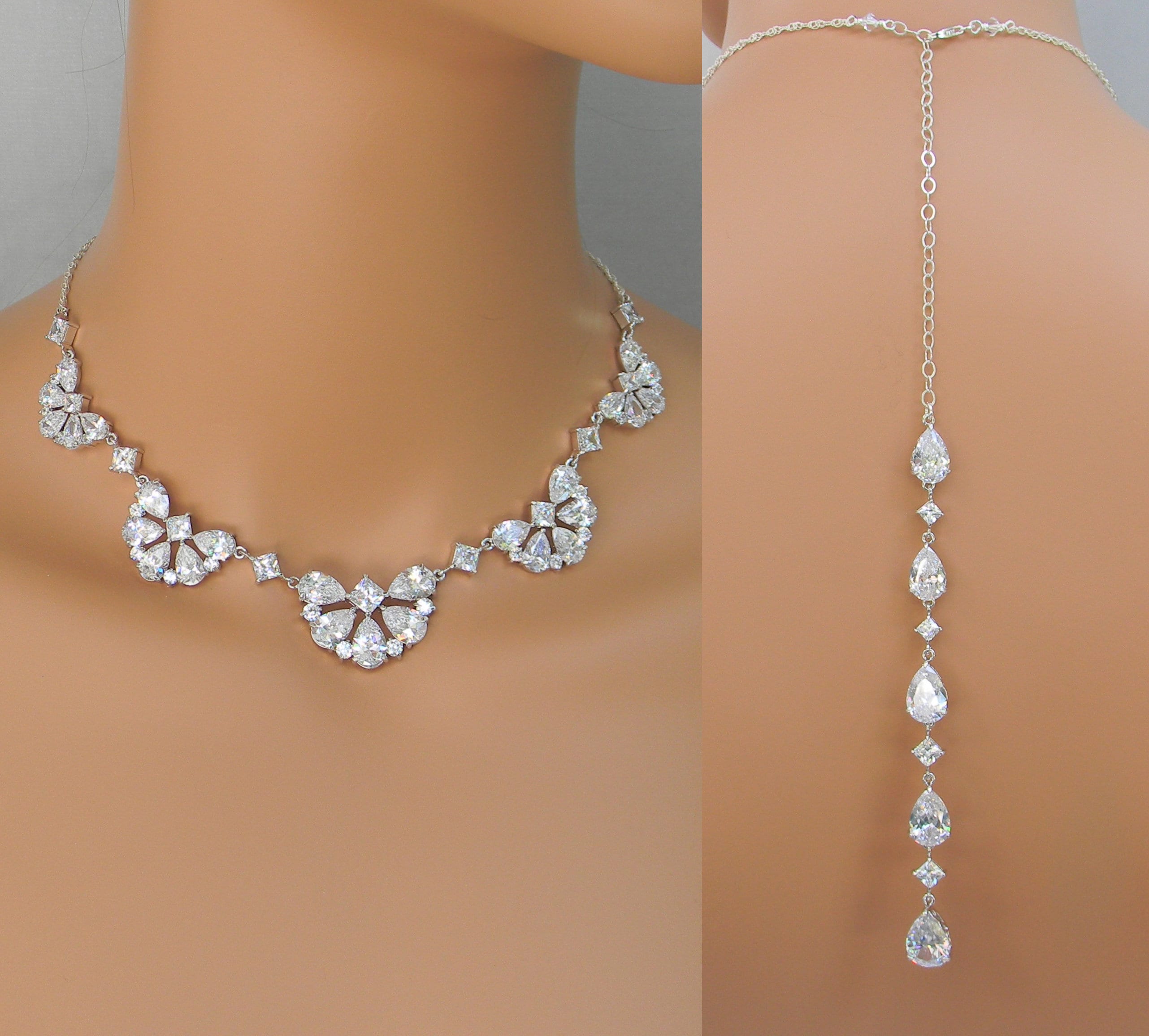 Collana da schiena per la sposa, collana da schiena, collana da sposa con cristalli, gioielli da sposa, gioielli da sposa con cristalli, collana da sc
