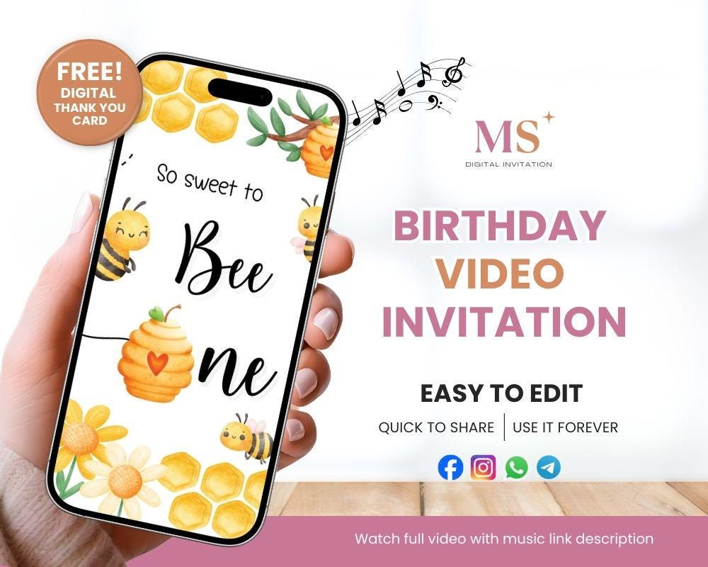 Invito al primo compleanno dell'ape, invito animato per il primo giorno dell'ape, invito al primo compleanno dell'ape mellifera, invito video modifica