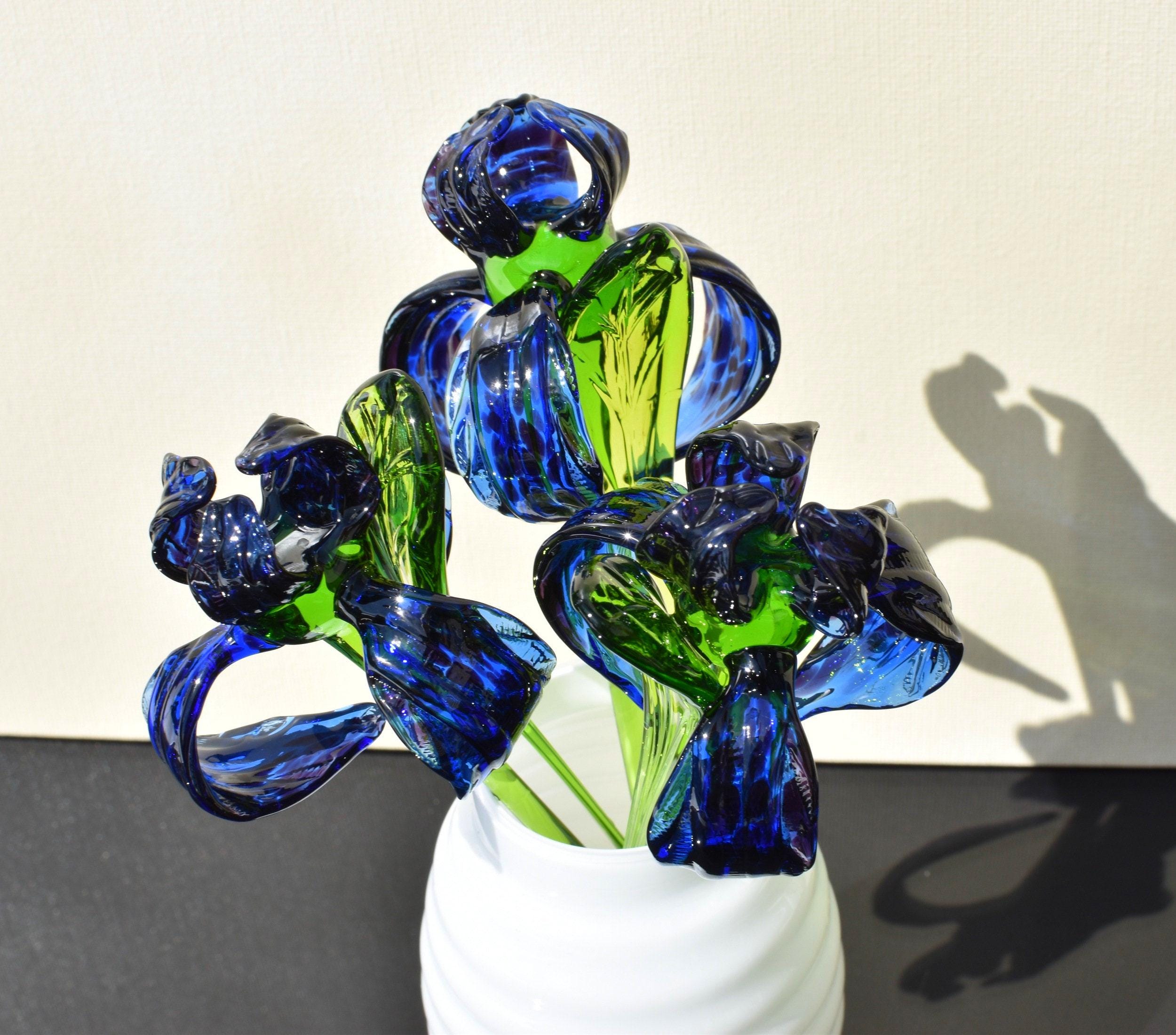 Iris, fiori di vetro, iris di vetro, mini bouquet di fiori di vetro, fiori di vetro per il mese di nascita, fiori per sempre, decorazioni primaverili,