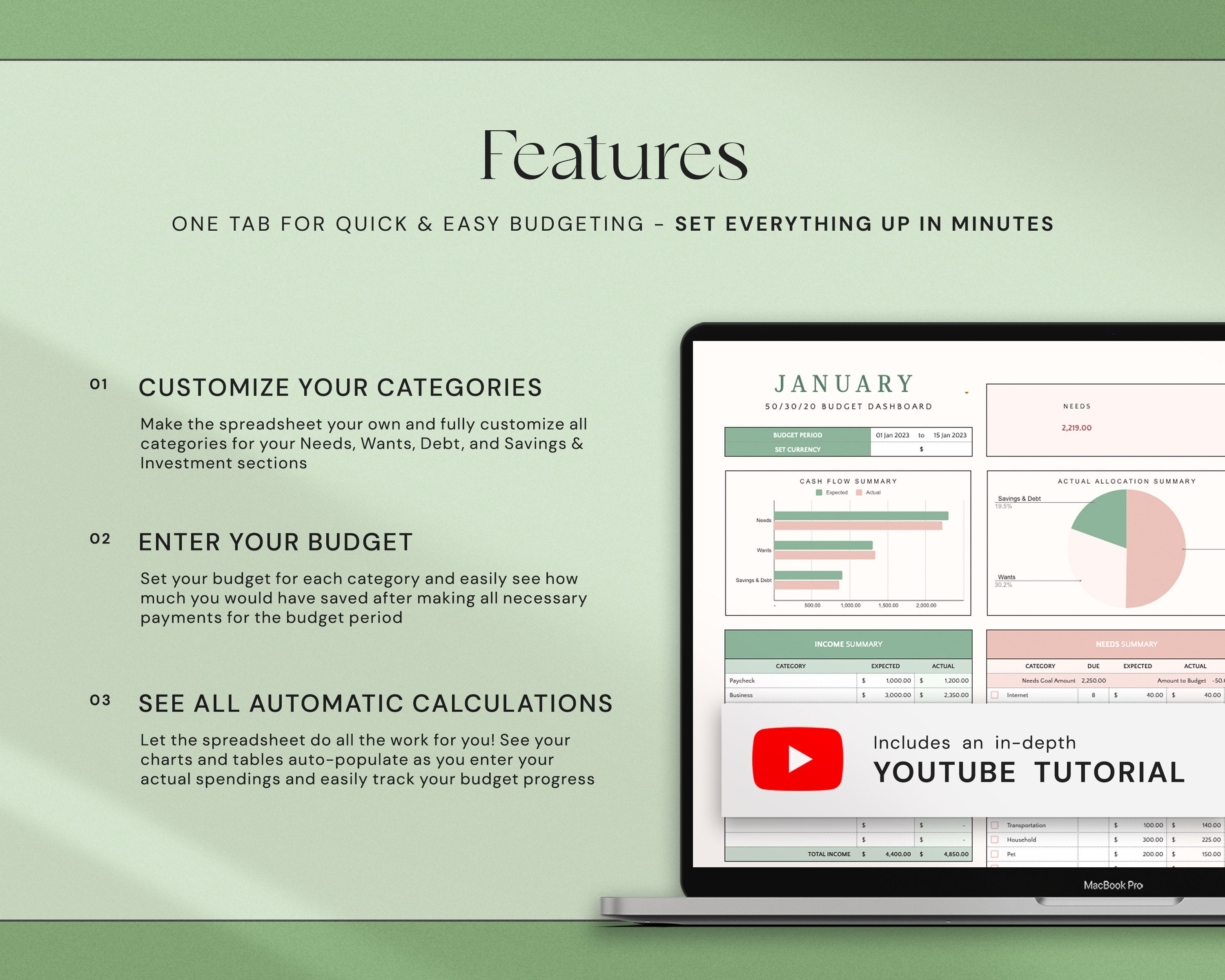 50/30/20 Budget Planner Google Sheets Foglio di calcolo del budget mensile Excel Modello di budget per busta paga Tracker del budget settimanale Budge