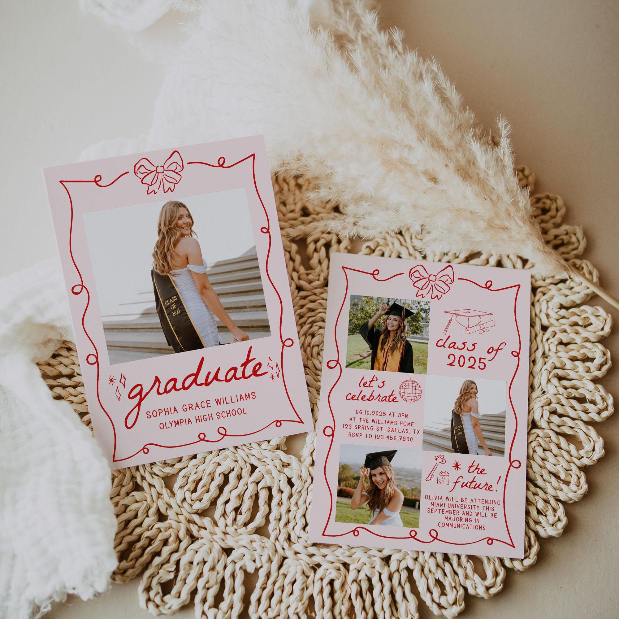 Biglietto di annuncio di laurea stravagante, modello di invito per festa di laurea, invito di laurea disegnato a mano, invito di laurea con foto /GRAD