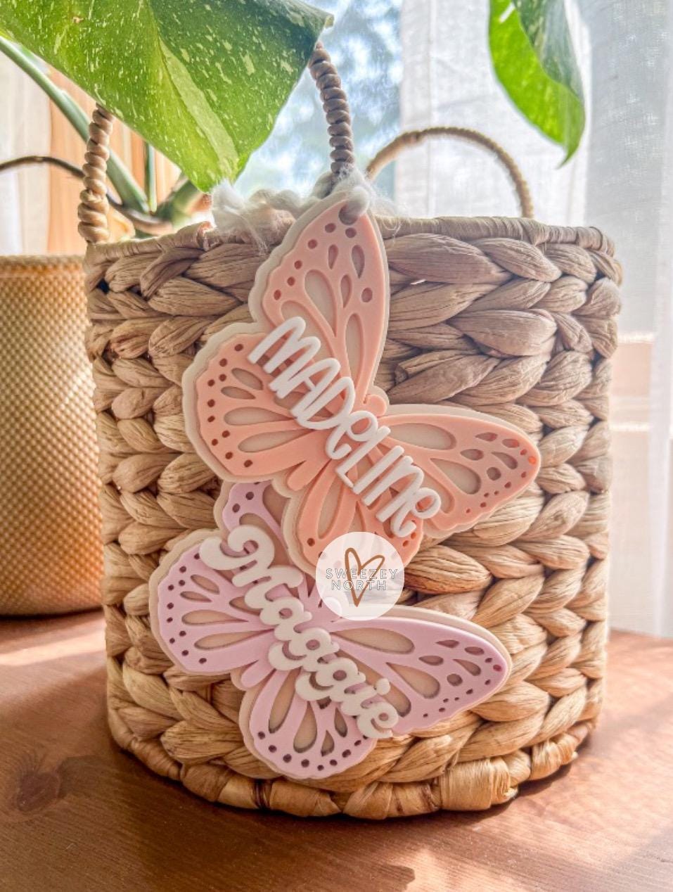 Etichetta per borsa a forma di farfalla / etichetta per borsa per pannolini / etichetta per zaino / etichetta con nome per bambini / etichetta per ces
