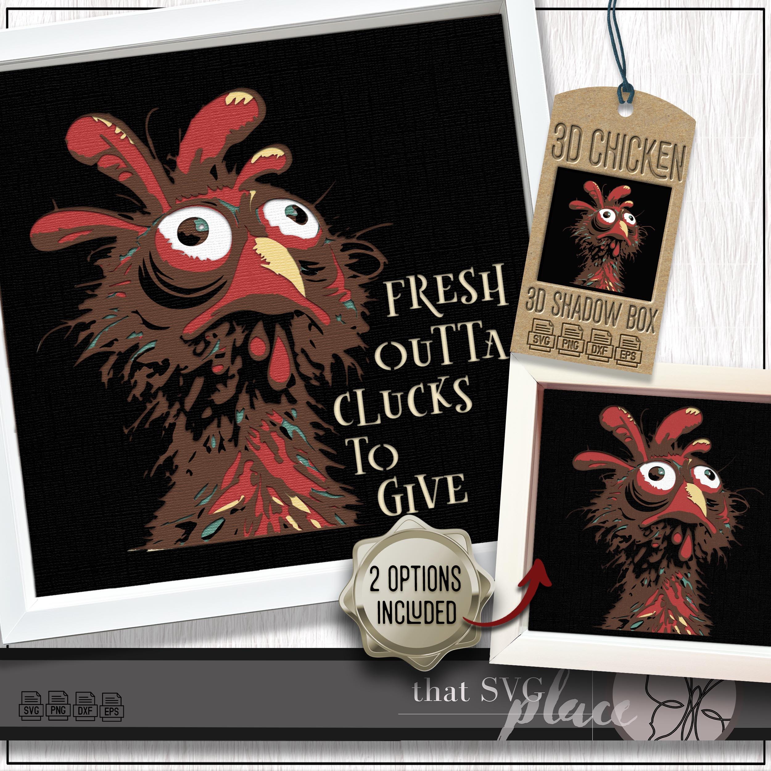 Pollo 3D SVG #4, Modello per scatola d'ombra a strati, Scatola luminosa in carta ritagliata, Citazione divertente, Scatola d'ombra con gallo SVG, File